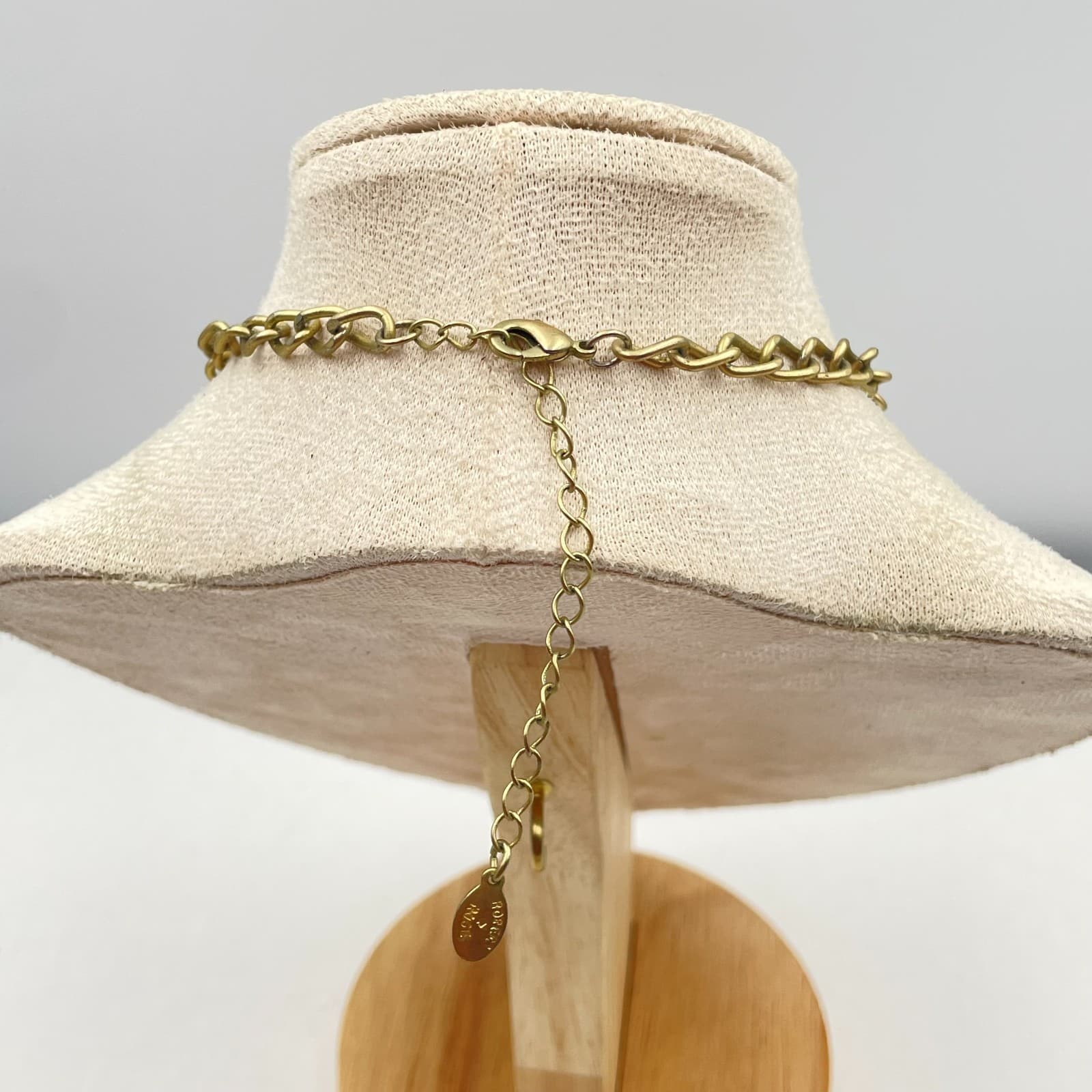 Vintage 90s Robert Rose Floral Bib Necklace Gold Tone Glass Pearl Coral Pink - Thumbnail 10