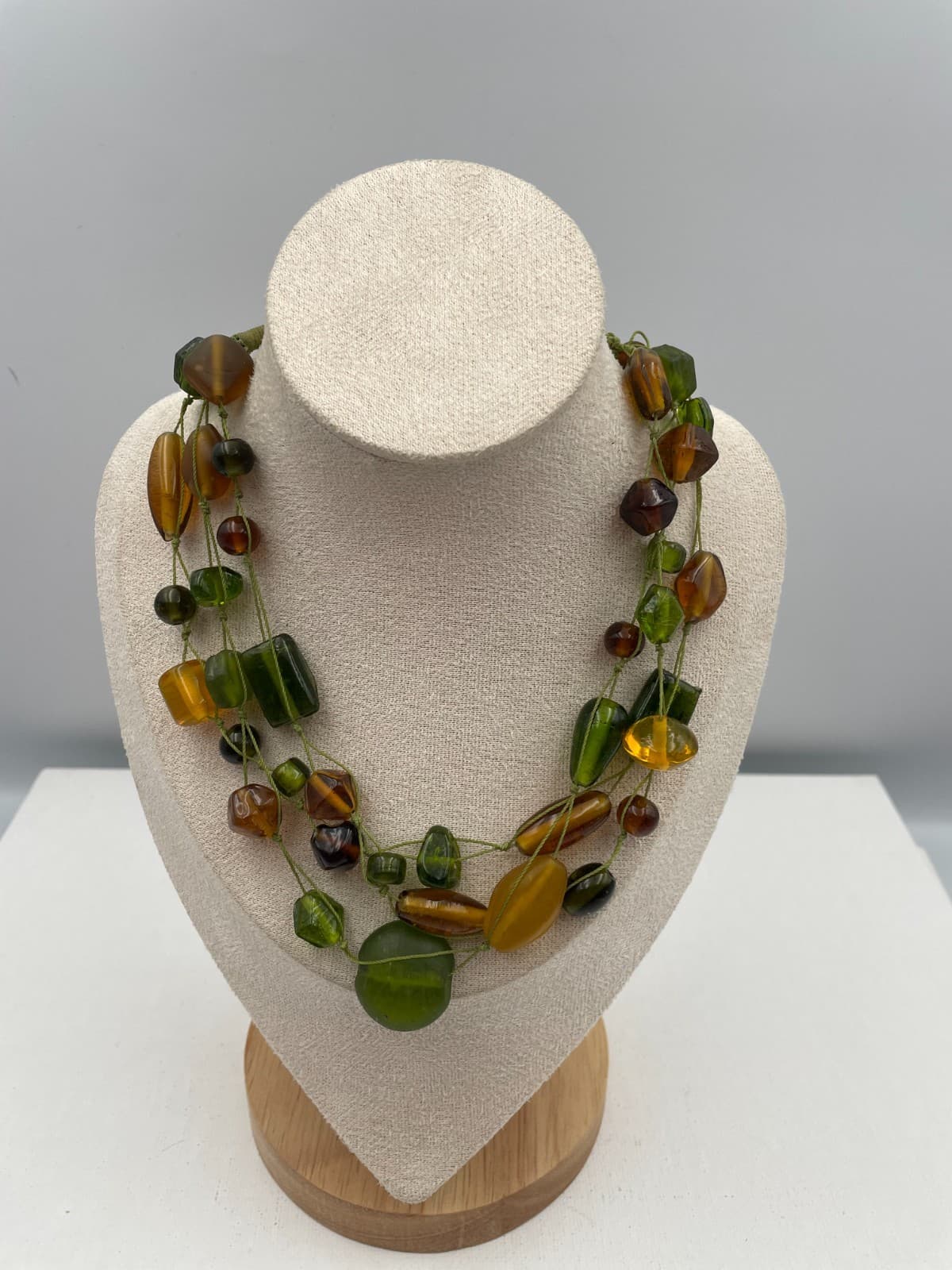 Vintage Y2K Boho Chunky Glass Bead Multi-Strand Earth Tones Women's Necklace - Thumbnail 2