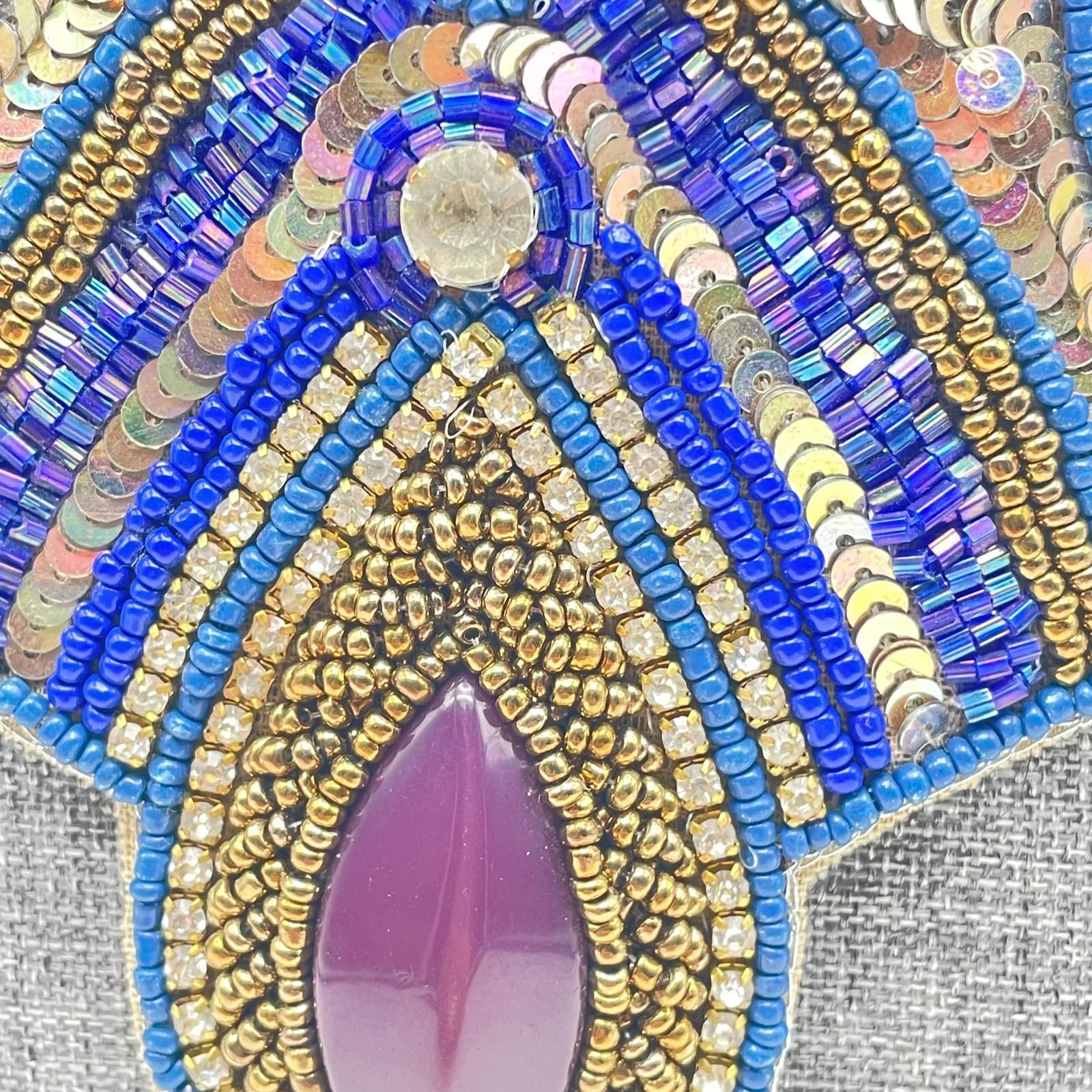 Vintage Y2K Gold Tone Purple Resin Rhinestone Blue Beaded Bib Necklace Jewelry - Thumbnail 5