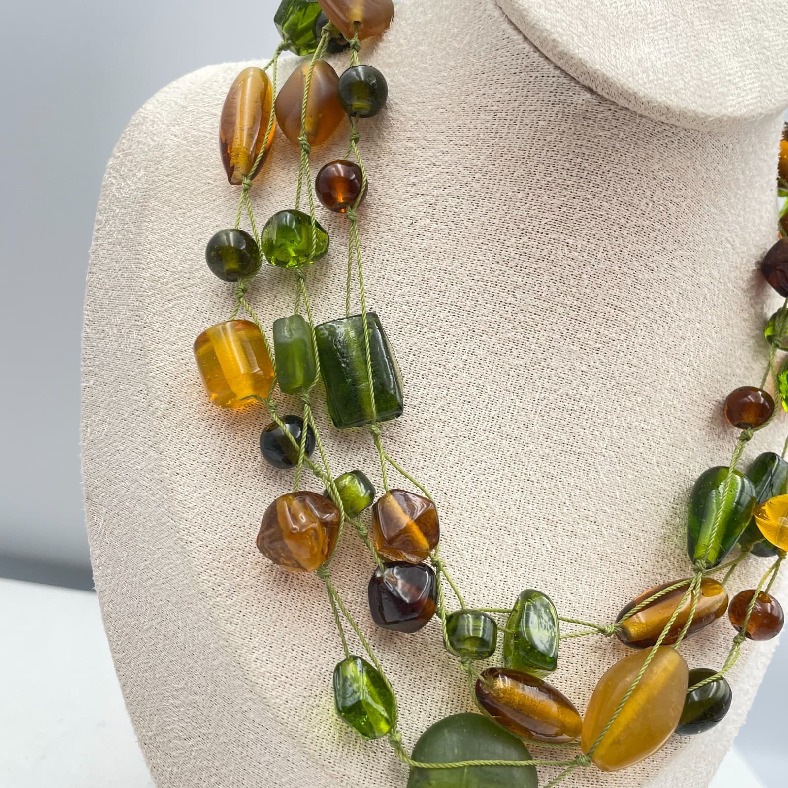 Vintage Y2K Boho Chunky Glass Bead Multi-Strand Earth Tones Women's Necklace - Thumbnail 3