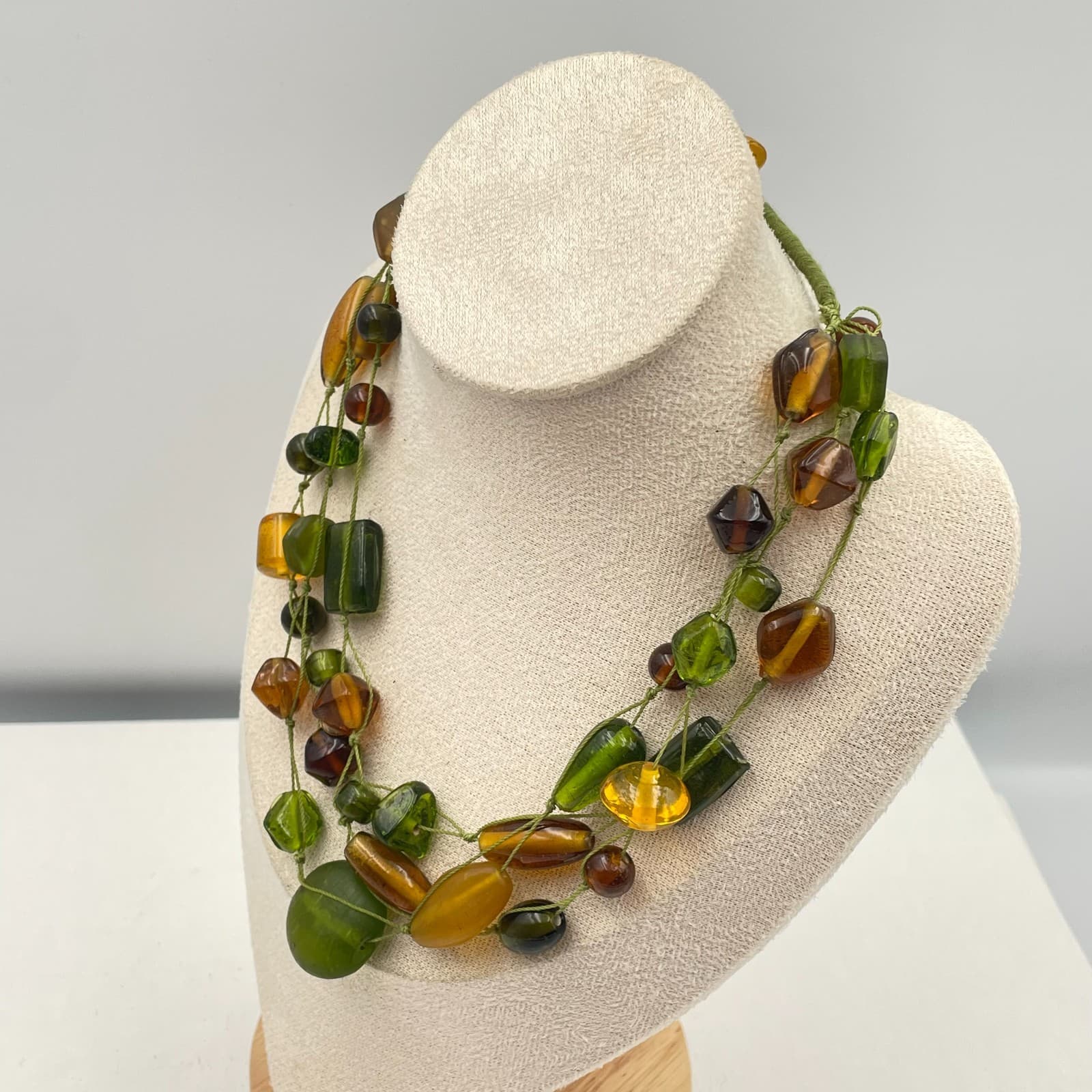 Vintage Y2K Boho Chunky Glass Bead Multi-Strand Earth Tones Women's Necklace - Thumbnail 5
