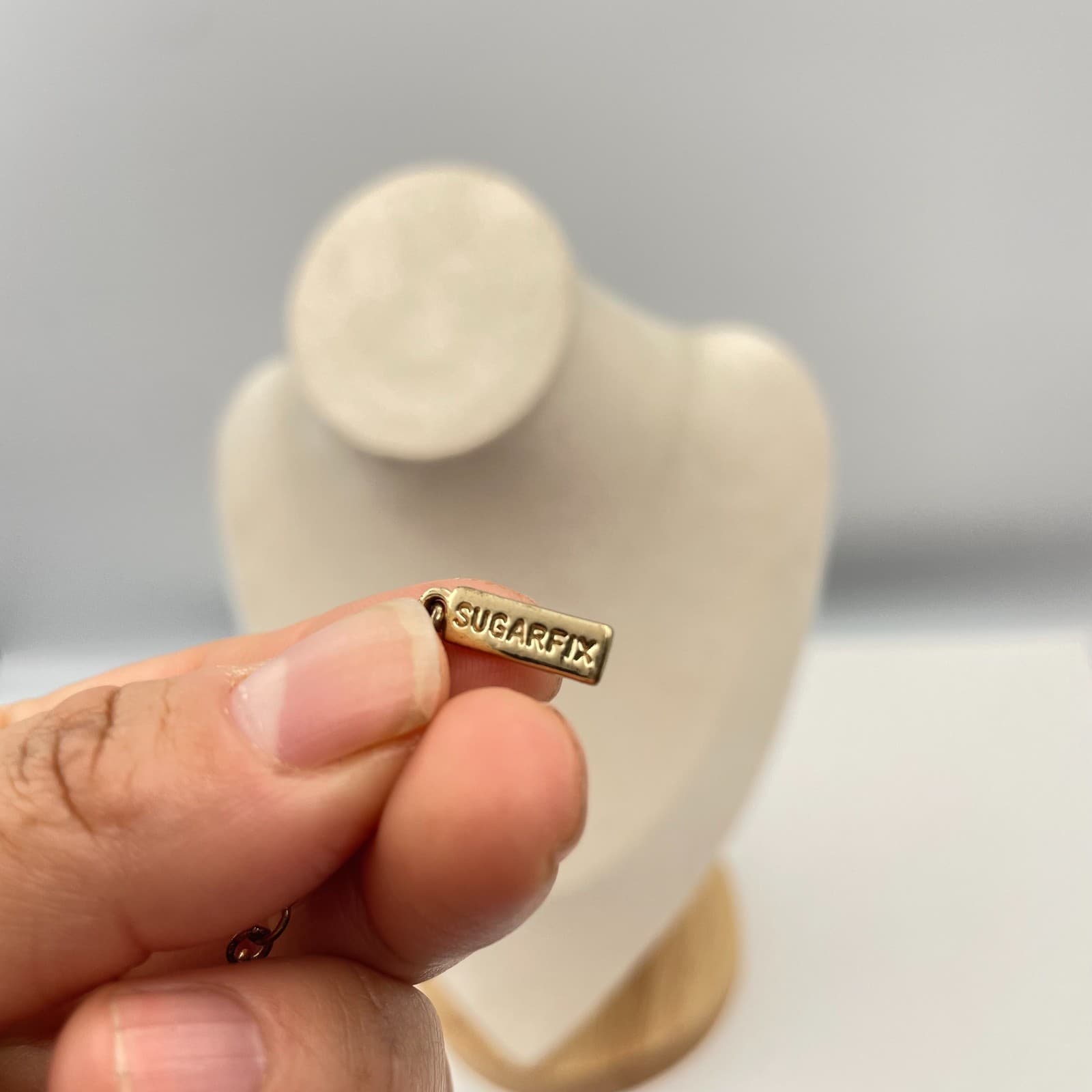 Vintage 90s Sugarfix Gold Tone Clear Glass Tennis Necklace Minimalist Modern - Thumbnail 9