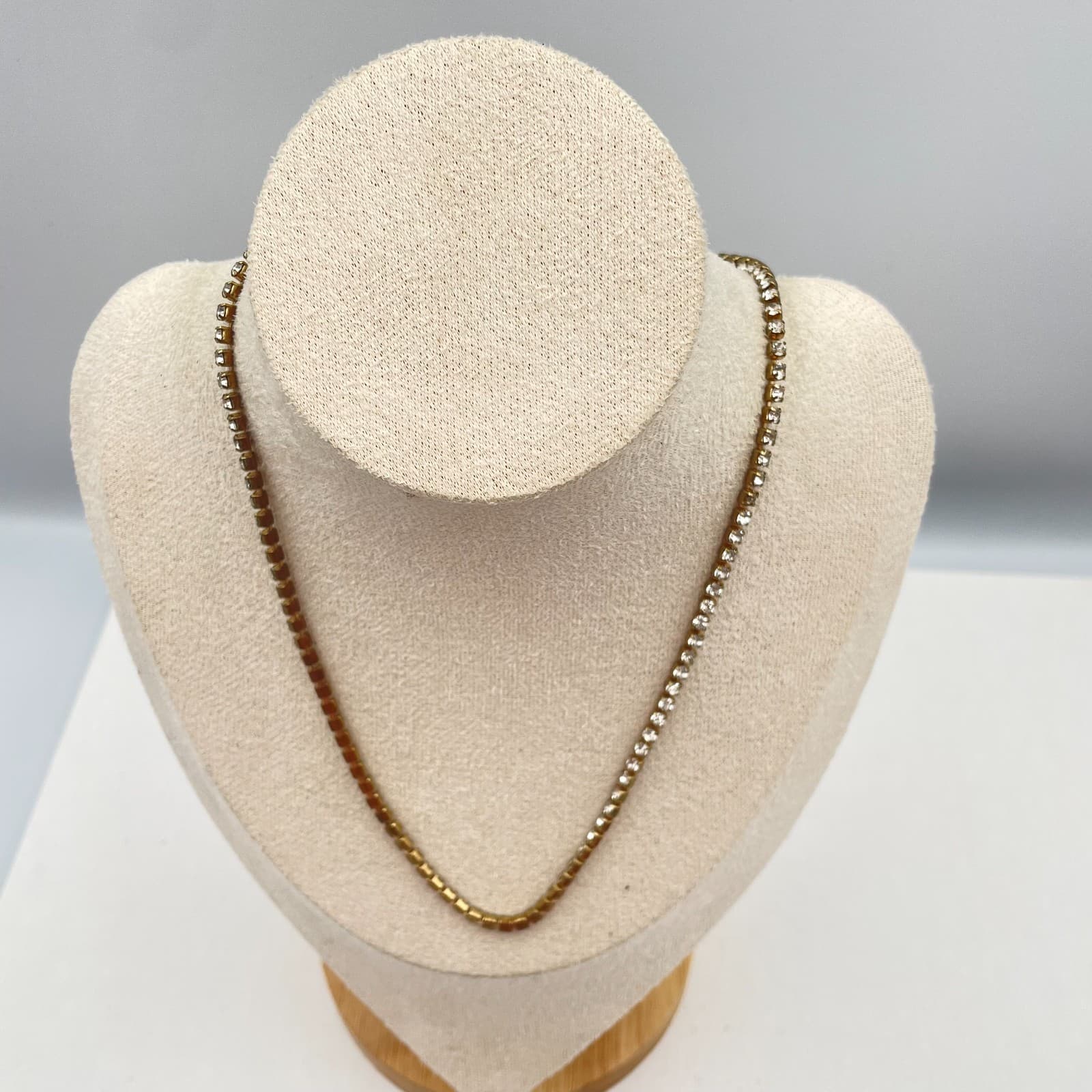 Vintage 90s Sugarfix Gold Tone Clear Glass Tennis Necklace Minimalist Modern - Thumbnail 2