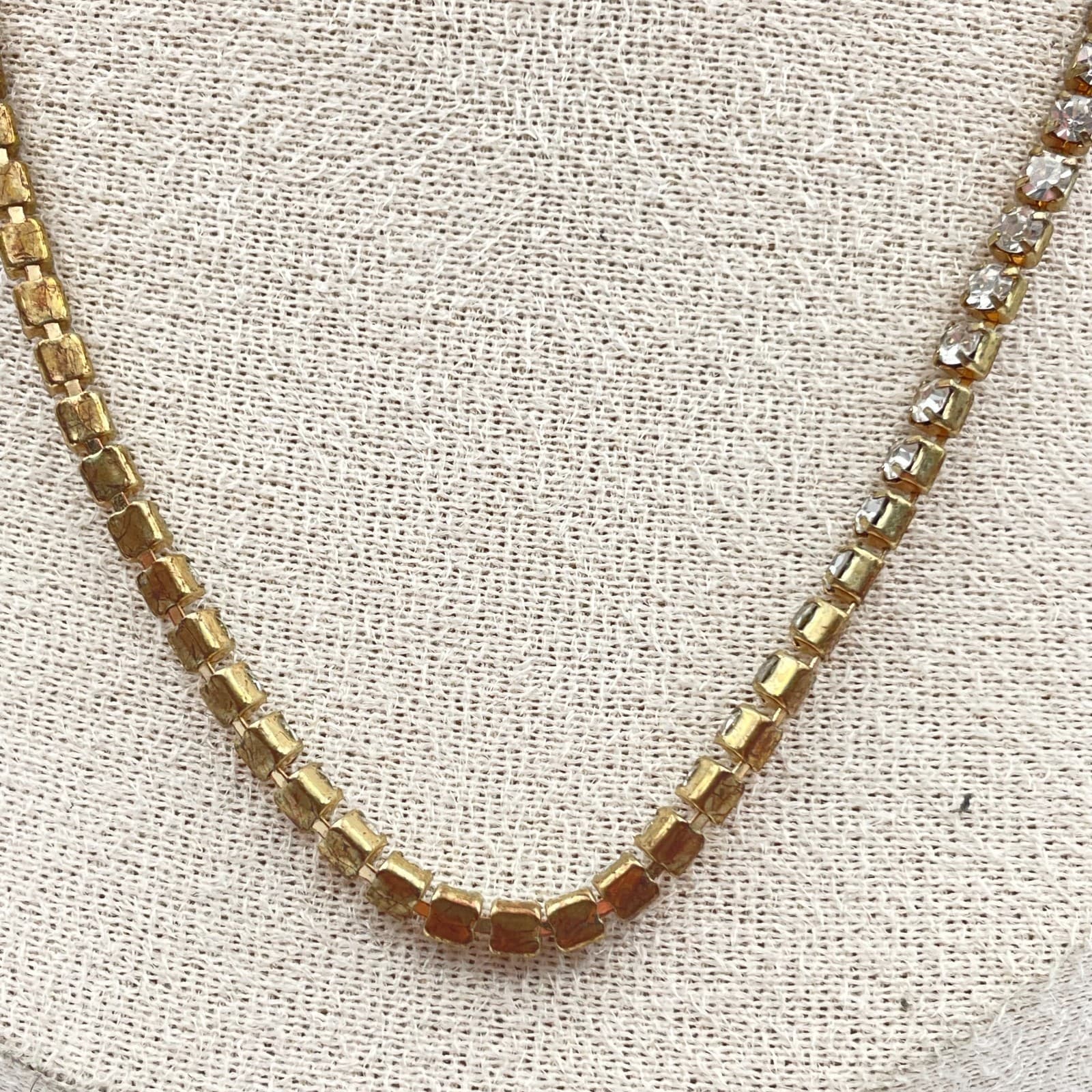 Vintage 90s Sugarfix Gold Tone Clear Glass Tennis Necklace Minimalist Modern - Thumbnail 4