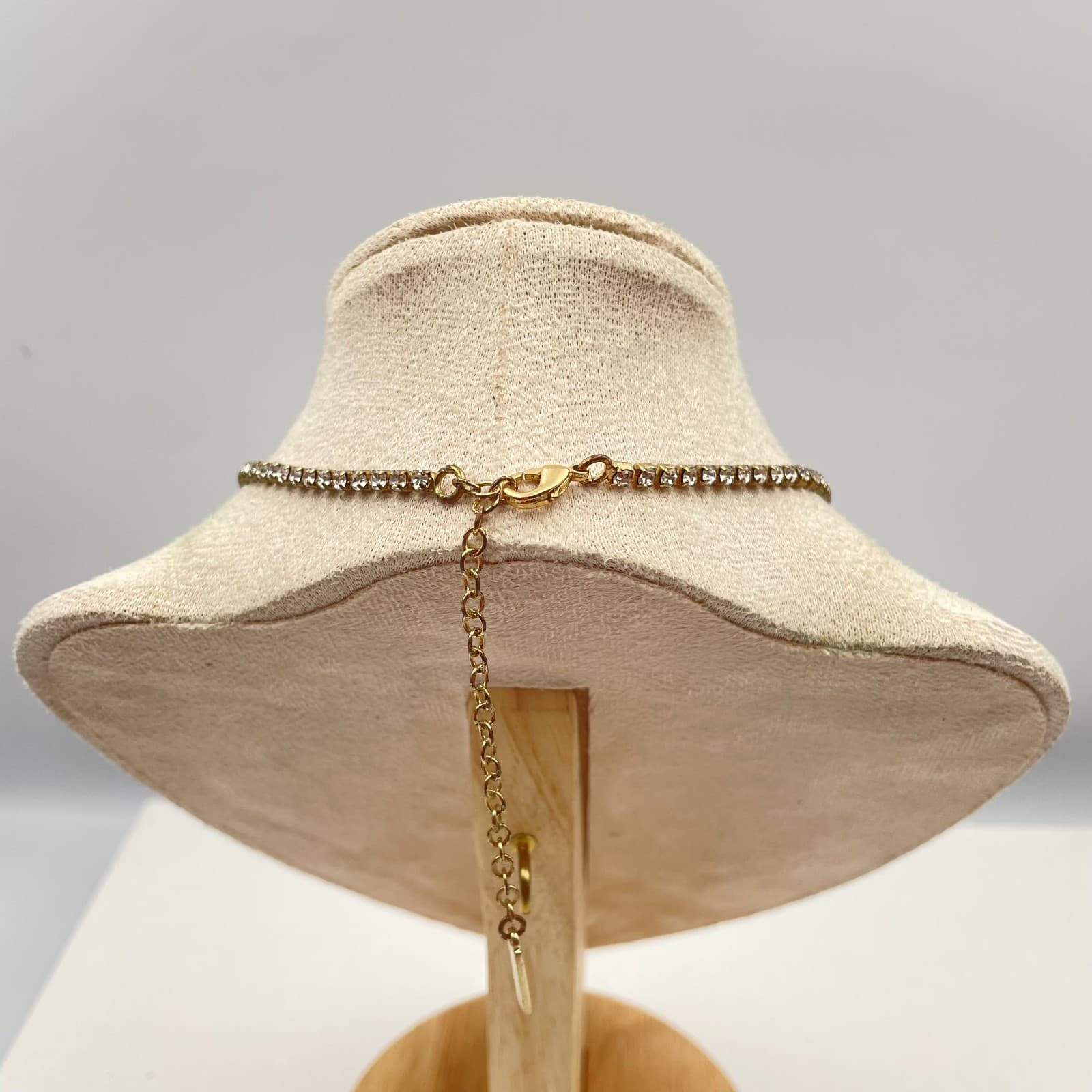 Vintage 90s Sugarfix Gold Tone Clear Glass Tennis Necklace Minimalist Modern - Thumbnail 8