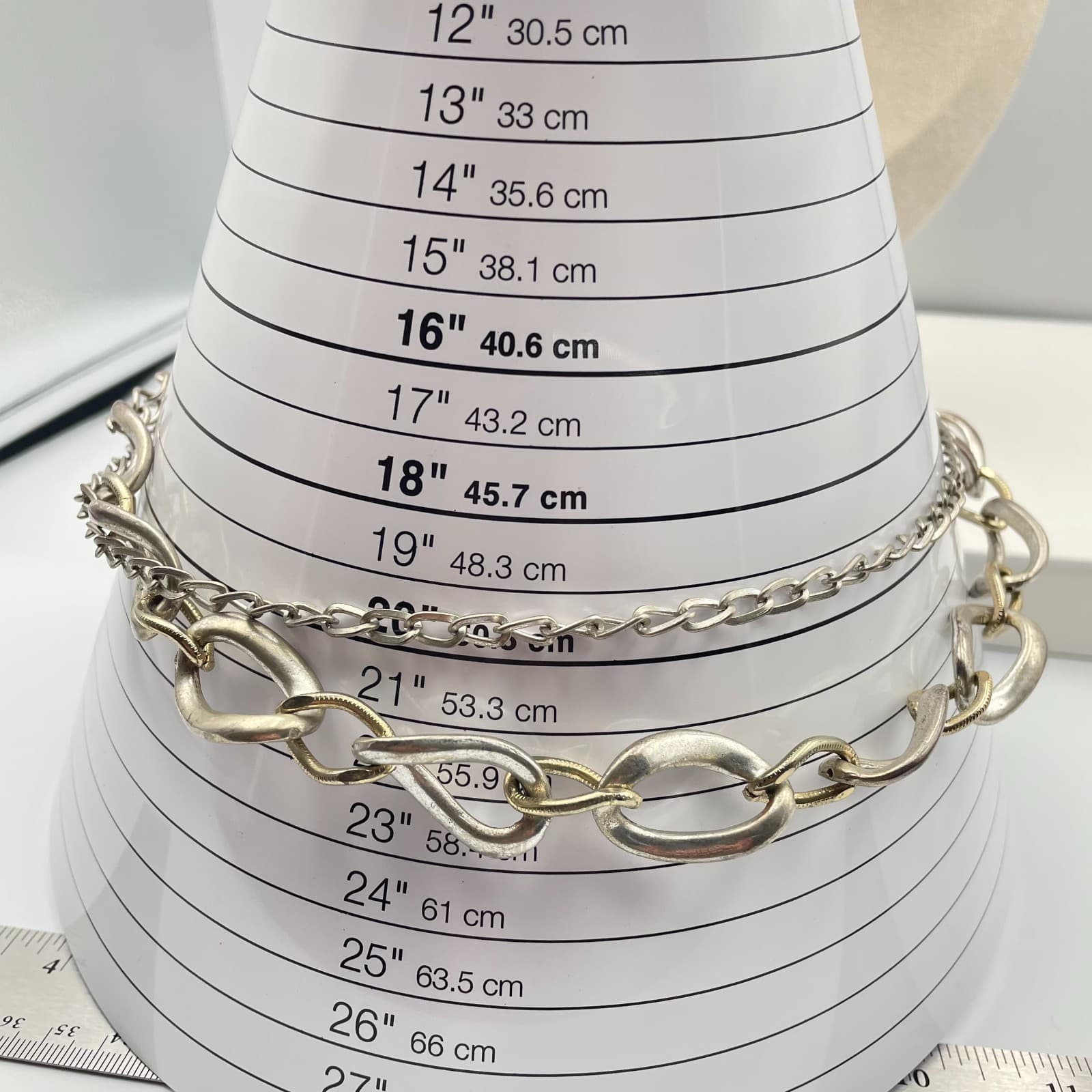 Vintage Y2K Avenue Silver Tone Double Strand Chain Necklace Statement Jewelry - Thumbnail 8