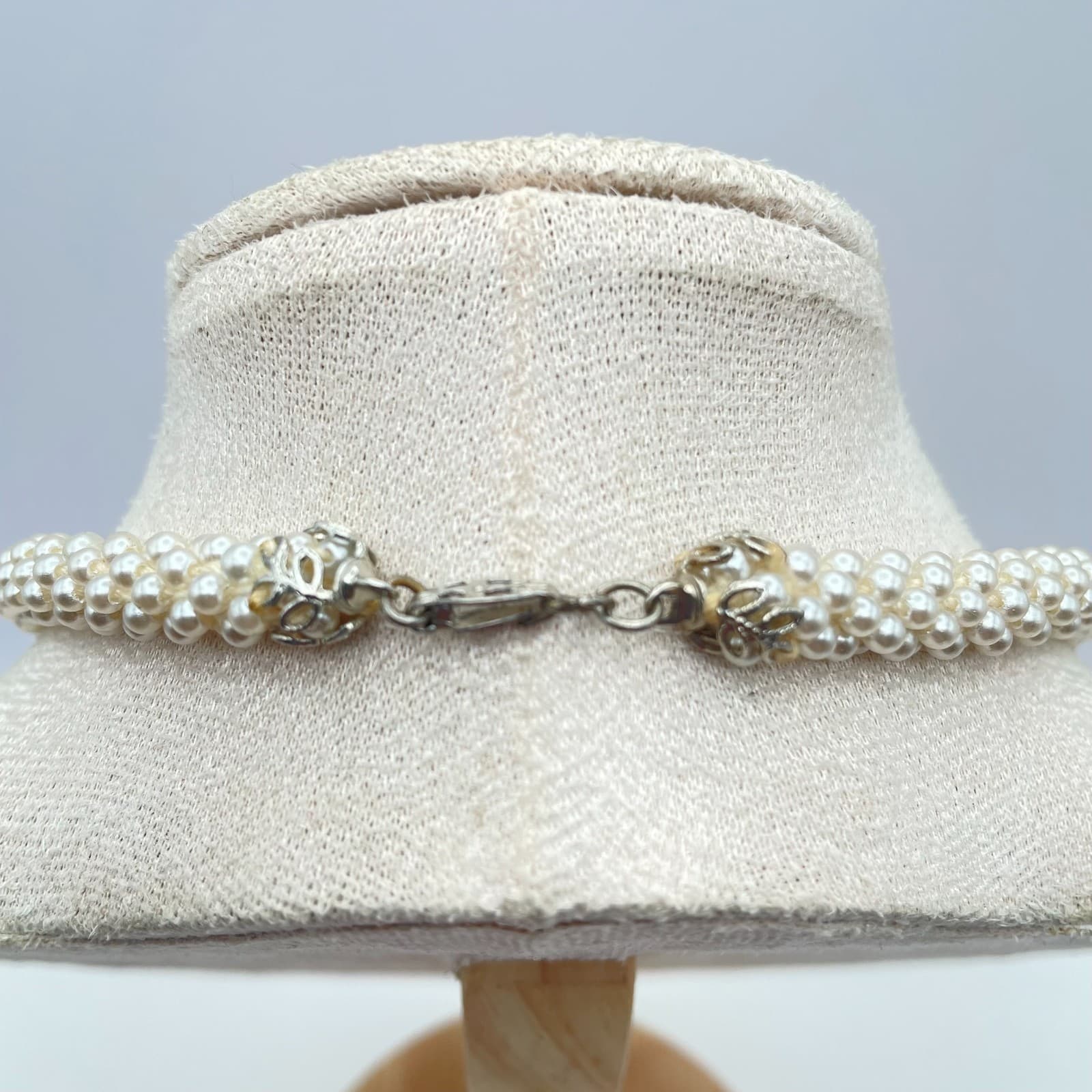 Vintage 80s Silver Tone White Twisted Multi-Strand Woven Pearl Necklace Jewelry - Thumbnail 5