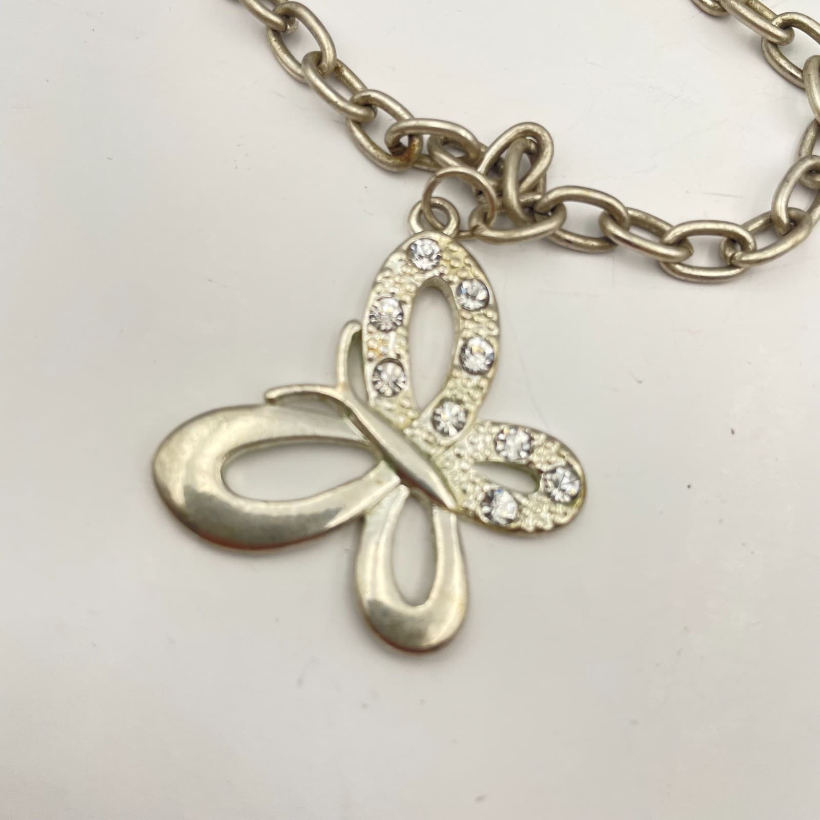 Vintage Y2K Silver Tone Butterfly Charm Bracelet Rhinestone Women's Jewelry - Thumbnail 4