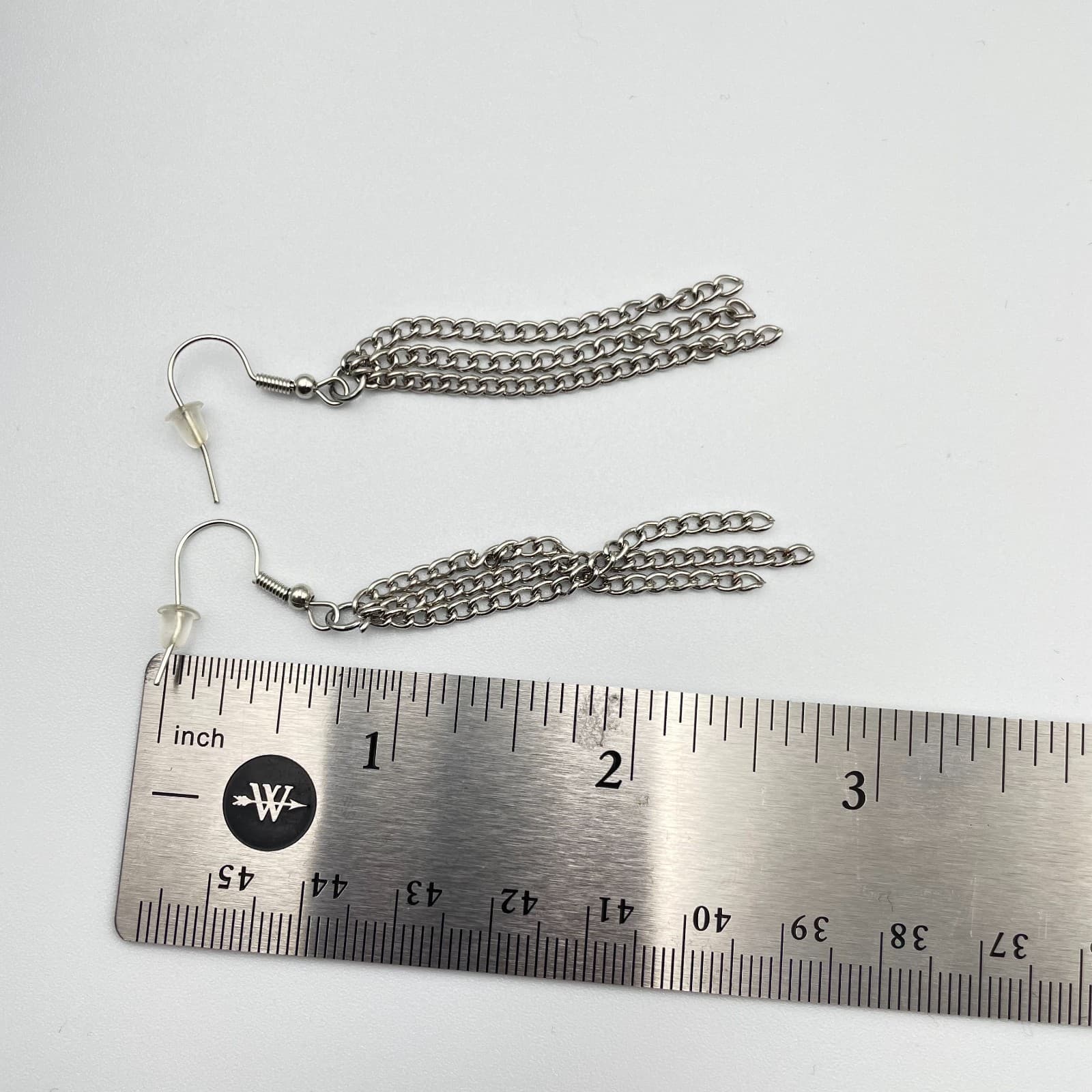 Vintage 90s Silver Tone Curb Chain Necklace & Triple Dangle Earrings Jewelry Set - Thumbnail 12