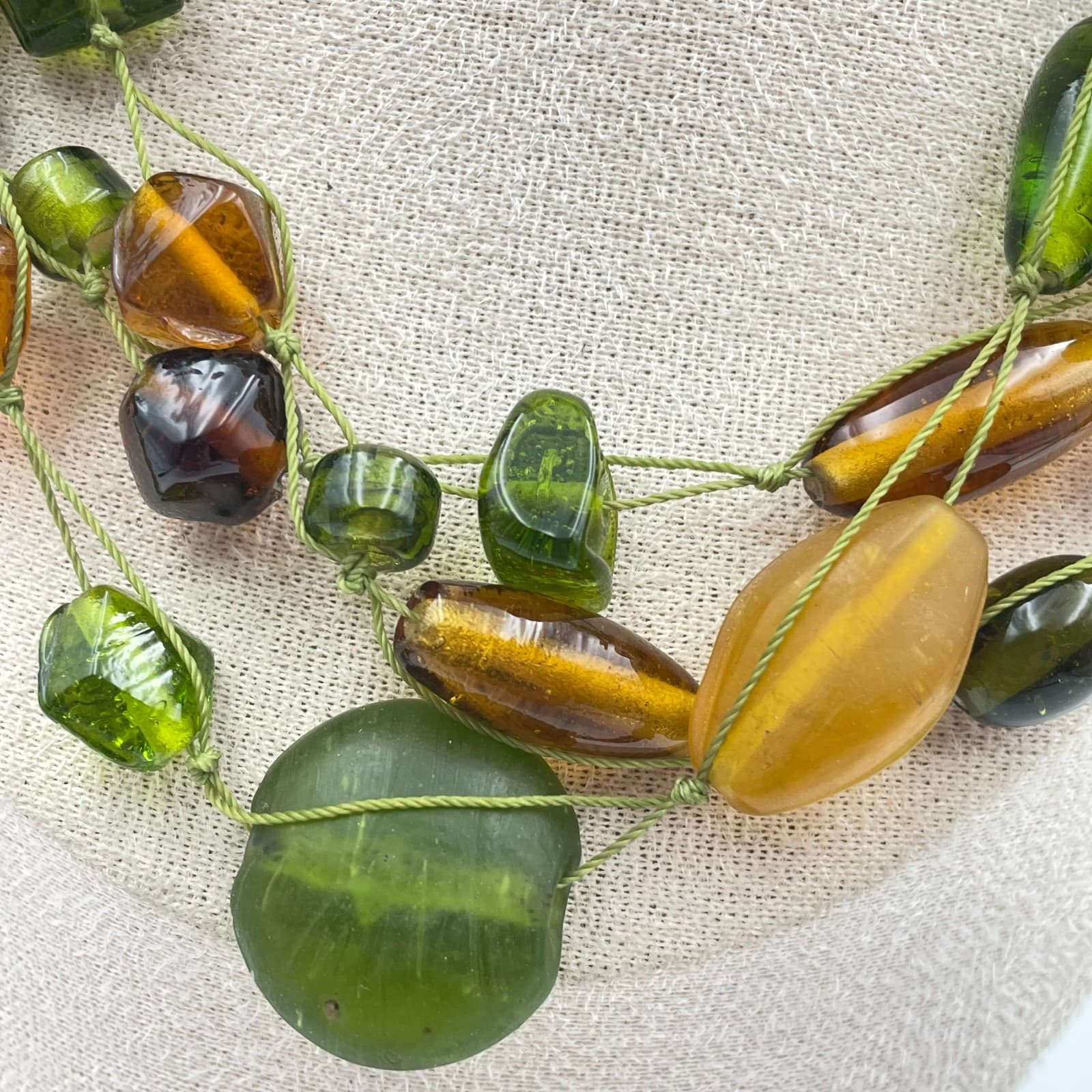 Vintage Y2K Boho Chunky Glass Bead Multi-Strand Earth Tones Women's Necklace - Thumbnail 4