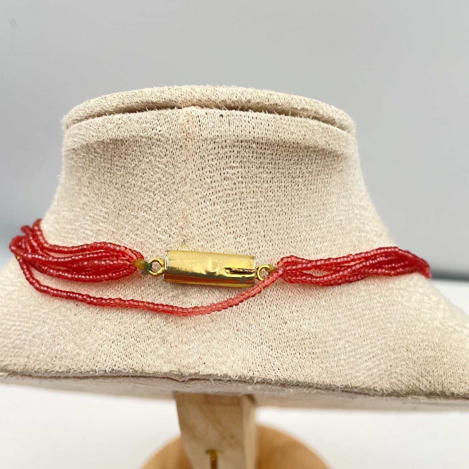 Vintage Y2K Gold Tone Multi Strand Seed Bead Necklace Red Boho Women's Jewelry - Thumbnail 6