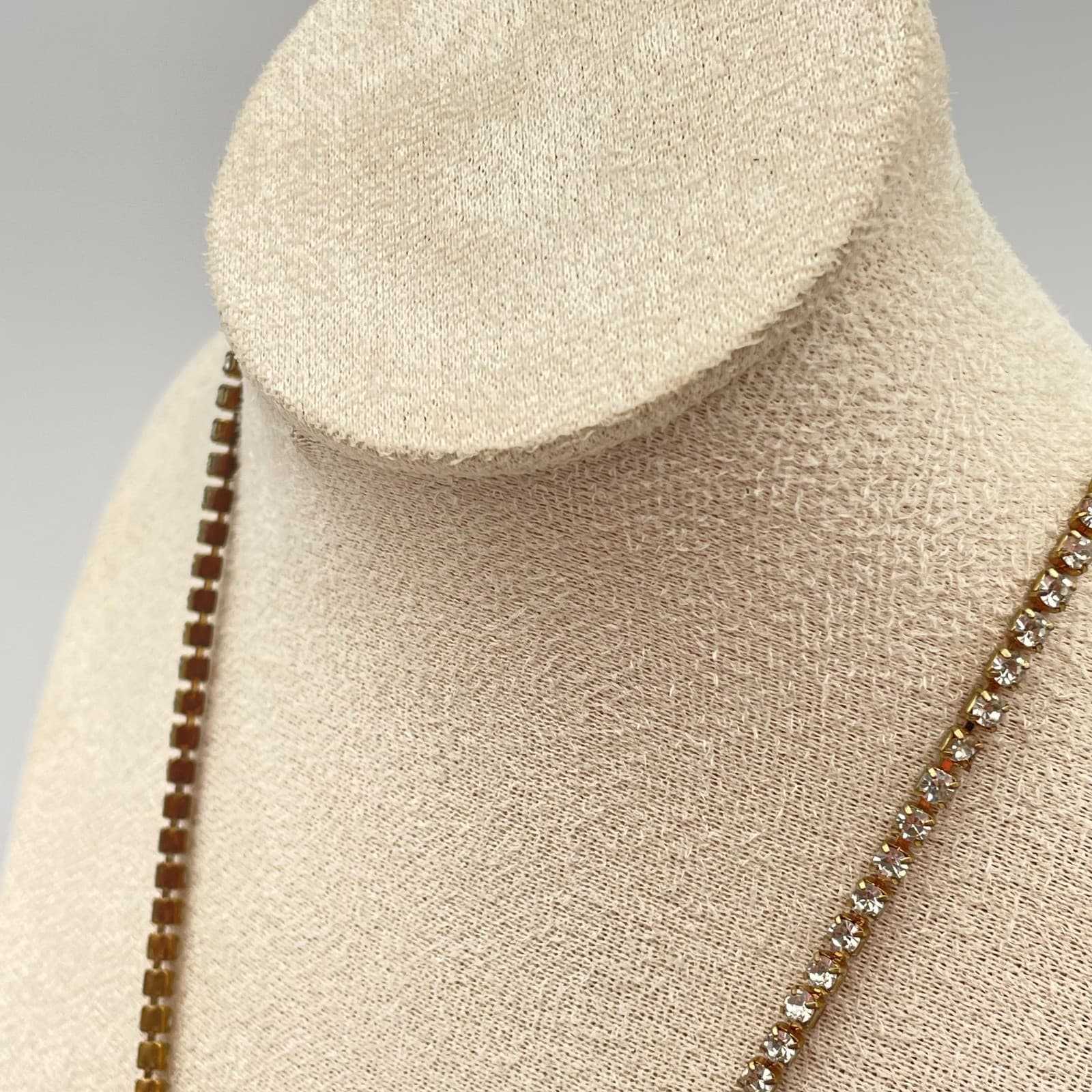 Vintage 90s Sugarfix Gold Tone Clear Glass Tennis Necklace Minimalist Modern - Thumbnail 6