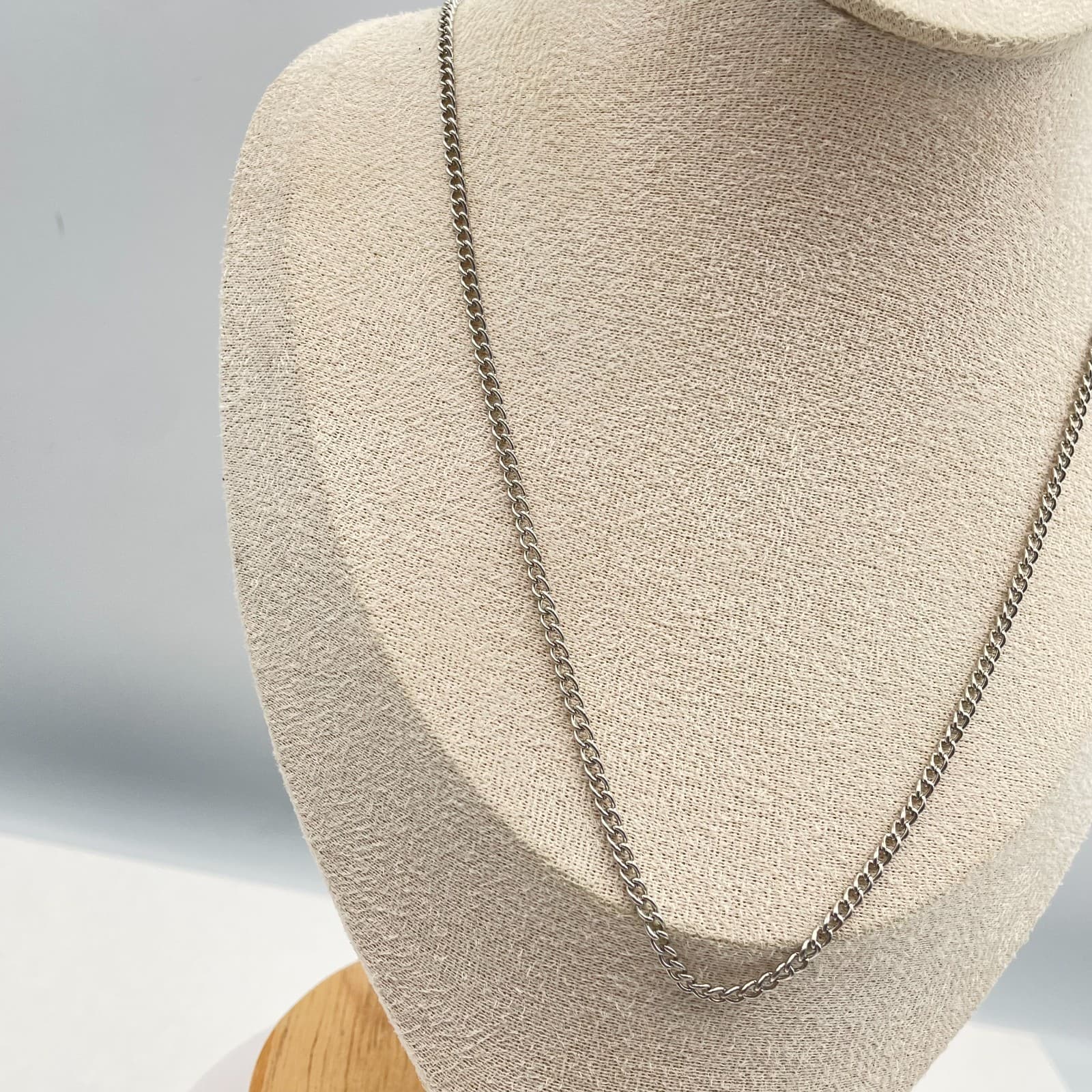 Vintage 90s Silver Tone Curb Chain Necklace & Triple Dangle Earrings Jewelry Set - Thumbnail 2