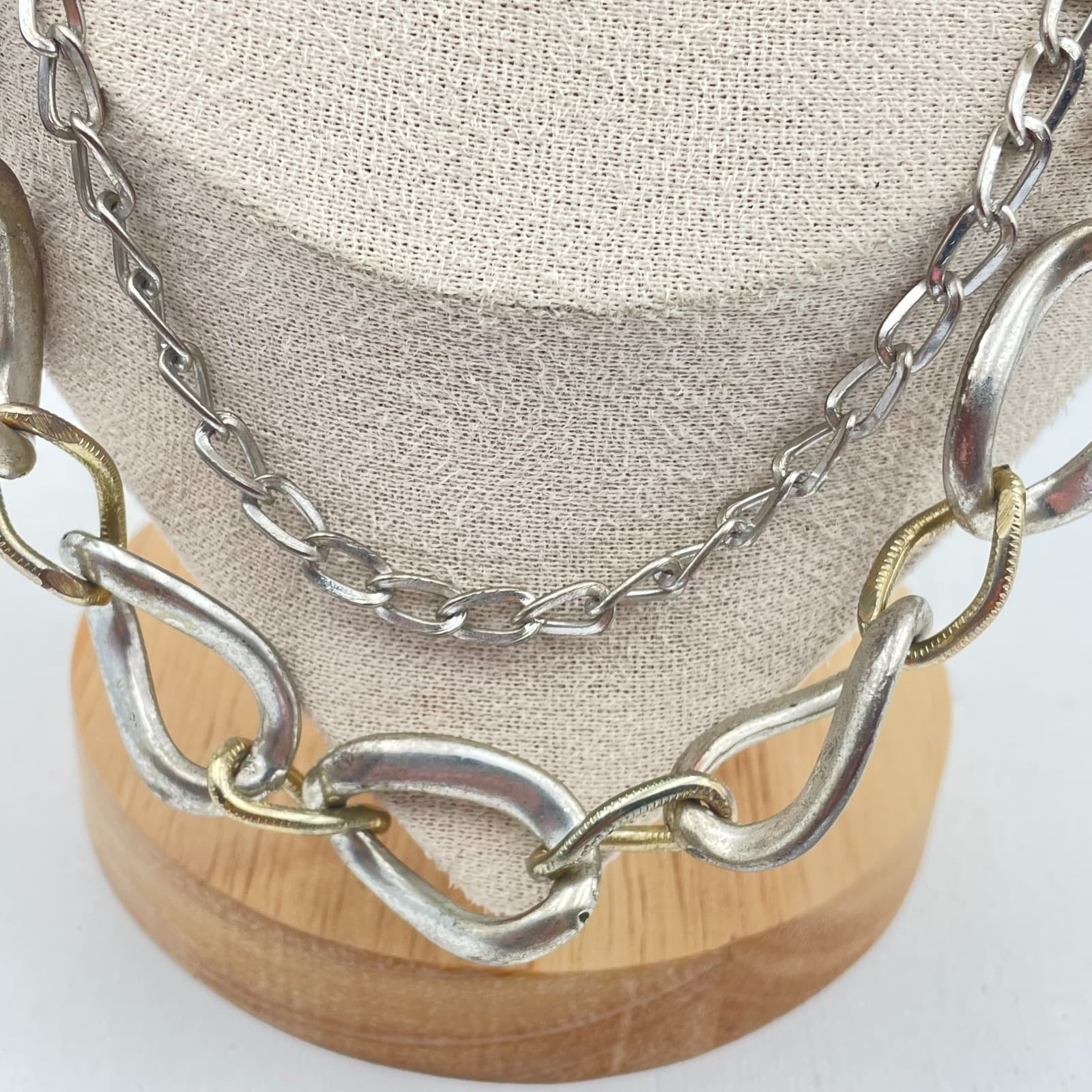 Vintage Y2K Avenue Silver Tone Double Strand Chain Necklace Statement Jewelry - Thumbnail 5