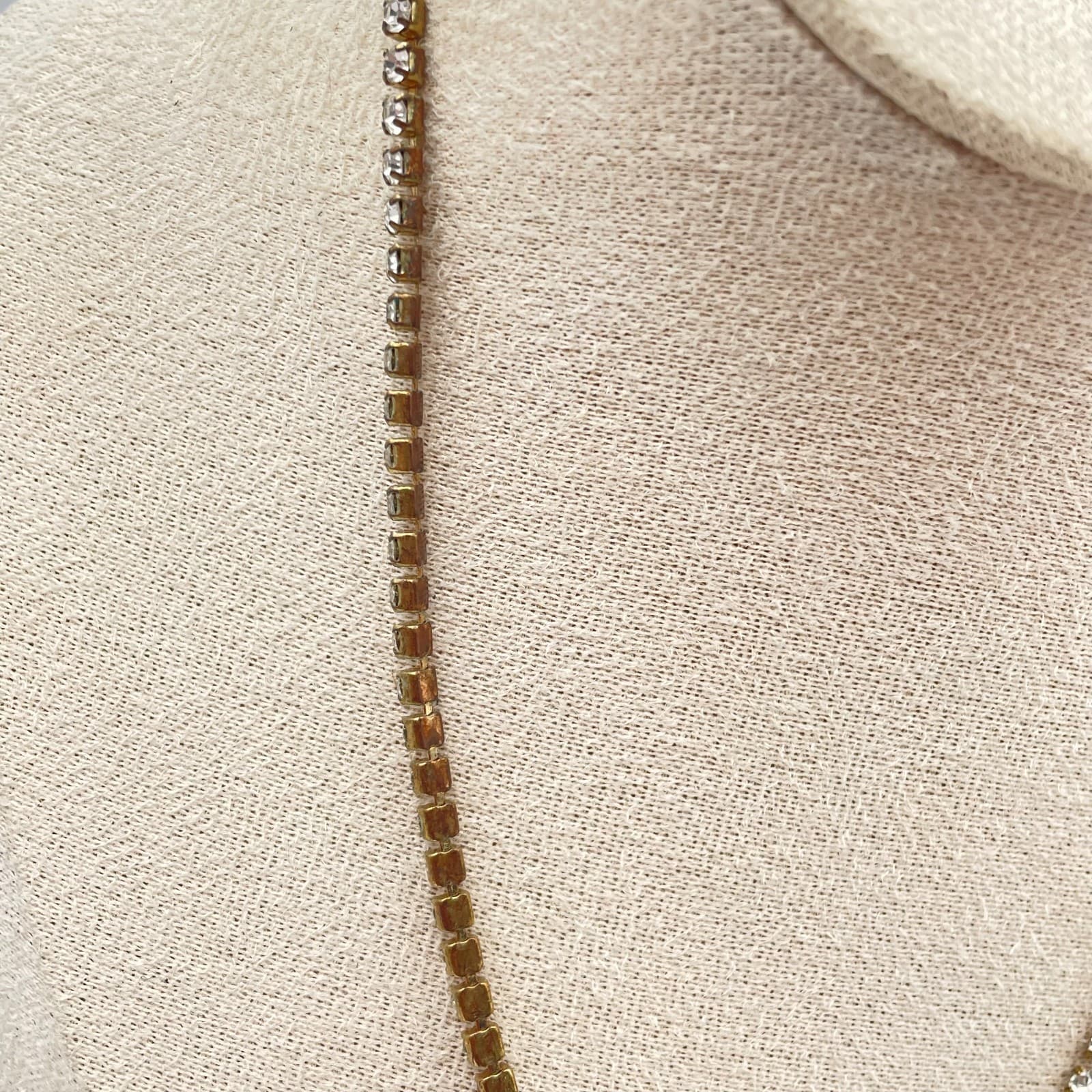 Vintage 90s Sugarfix Gold Tone Clear Glass Tennis Necklace Minimalist Modern - Thumbnail 3