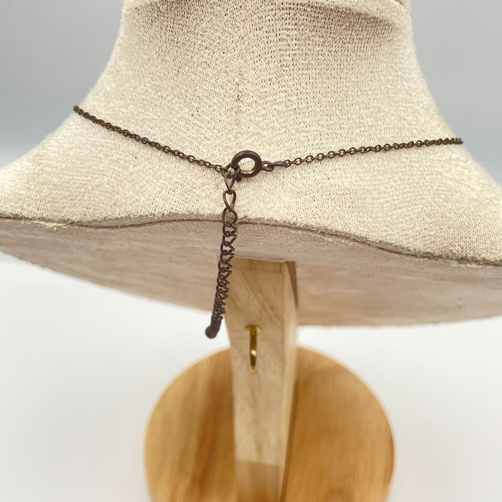 Vintage Y2K Copper Tone Etched Green Oval Pendant Necklace Boho Women's Jewelry - Thumbnail 7