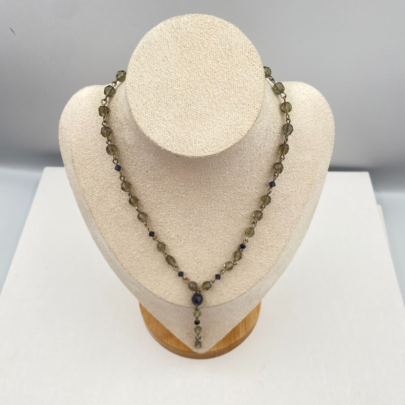 Vintage 90s Glass Beaded Y-Necklace Statement Women's Classic Fashion Jewelry - Thumbnail 2