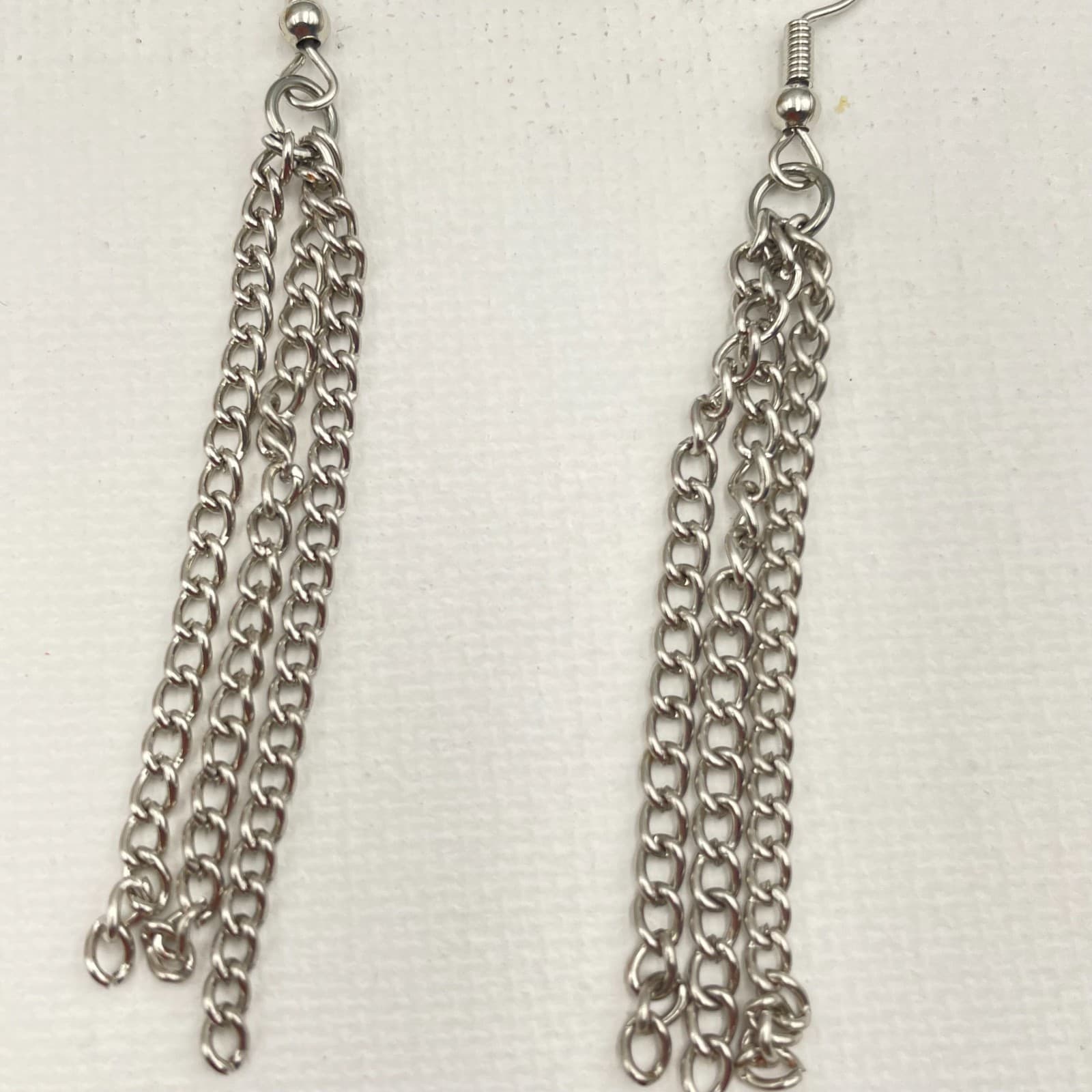 Vintage 90s Silver Tone Curb Chain Necklace & Triple Dangle Earrings Jewelry Set - Thumbnail 10