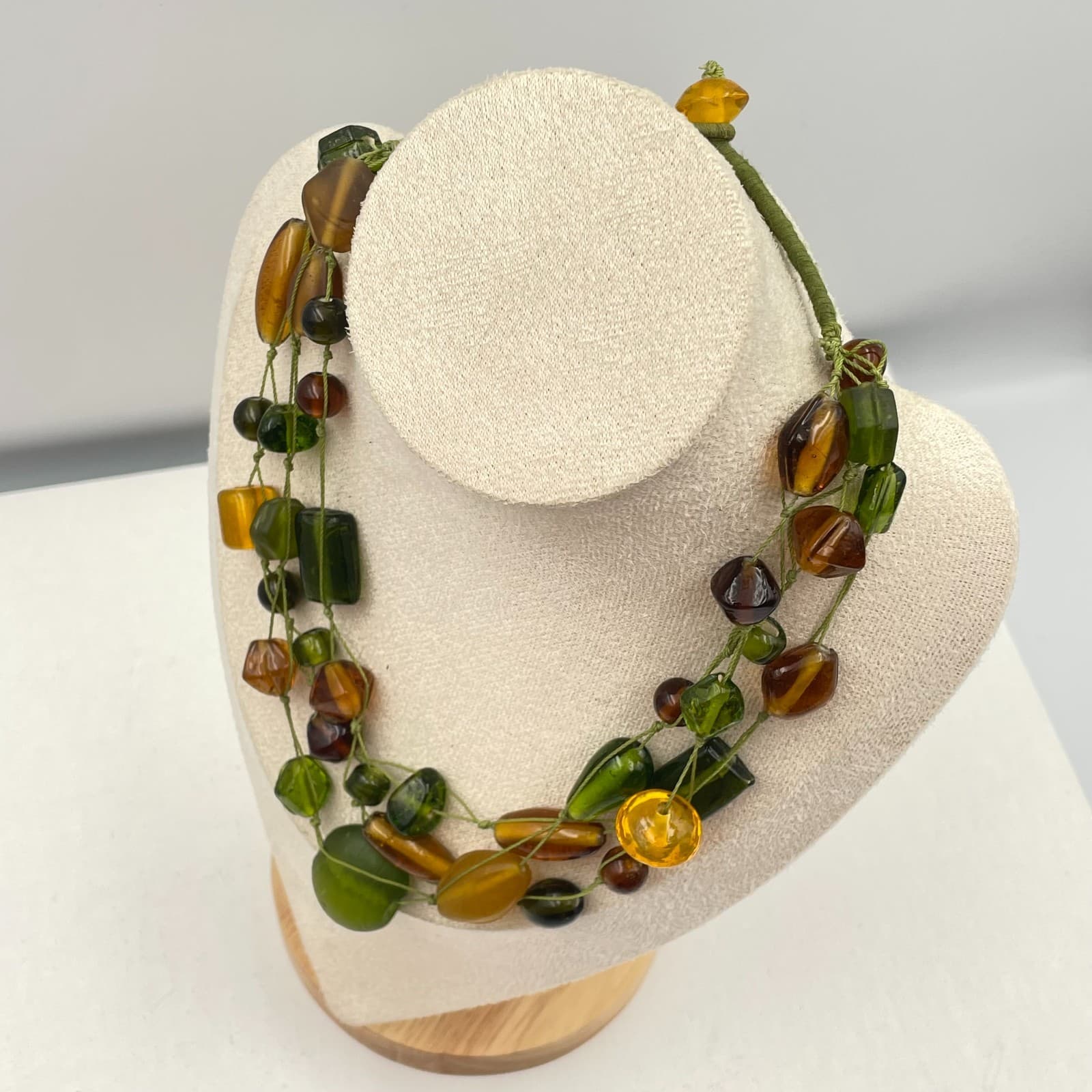 Vintage Y2K Boho Chunky Glass Bead Multi-Strand Earth Tones Women's Necklace - Thumbnail 6