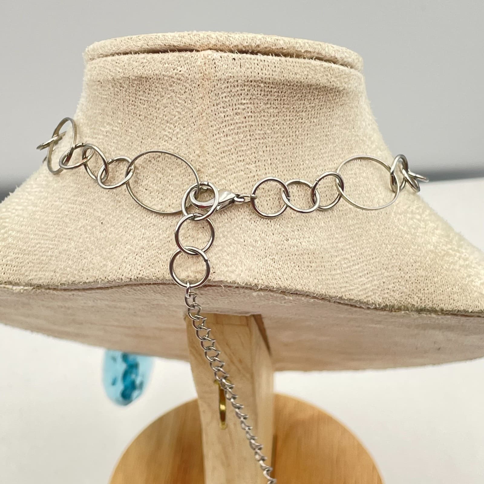 Vintage Y2K Silver Tone Oval Link Chain Blue Heart Pendant Necklace Jewelry - Thumbnail 8