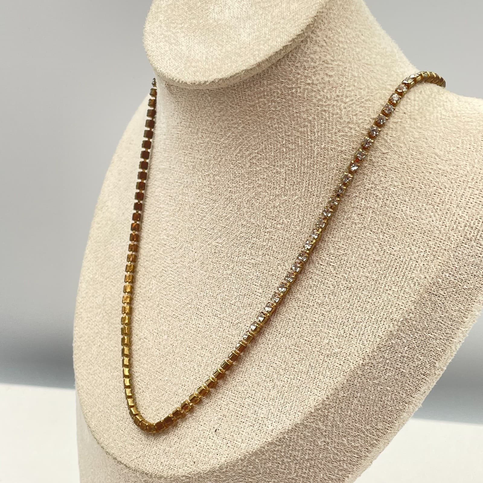 Vintage 90s Sugarfix Gold Tone Clear Glass Tennis Necklace Minimalist Modern - Thumbnail 5