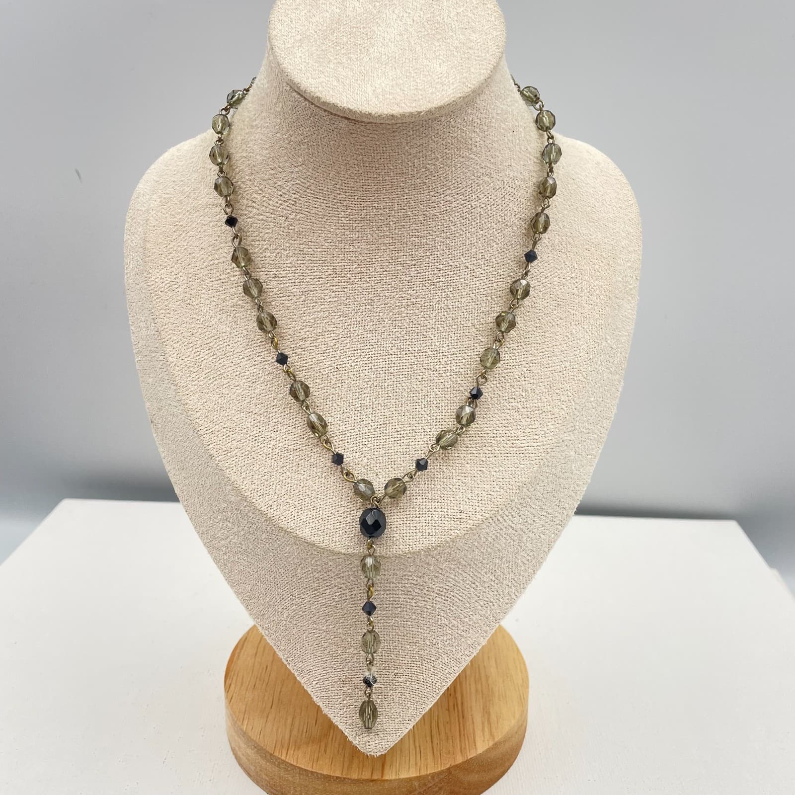 Vintage 90s Glass Beaded Y-Necklace Statement Women's Classic Fashion Jewelry - Image 1