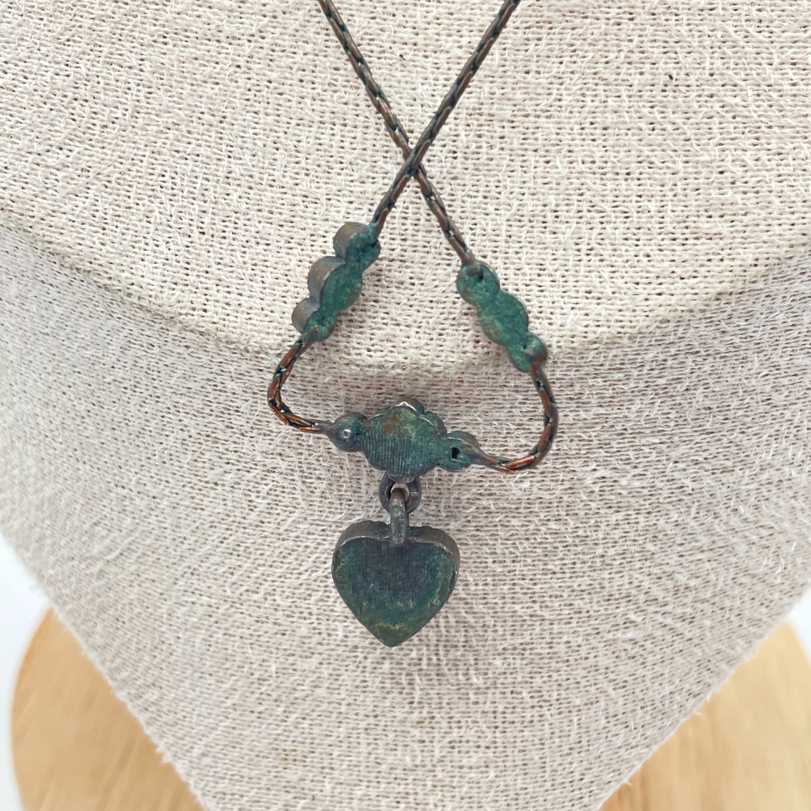 Vintage Y2K Bronze Tone Heart Pendant Necklaces Pink Glass Boho Fashion Jewelry - Thumbnail 4