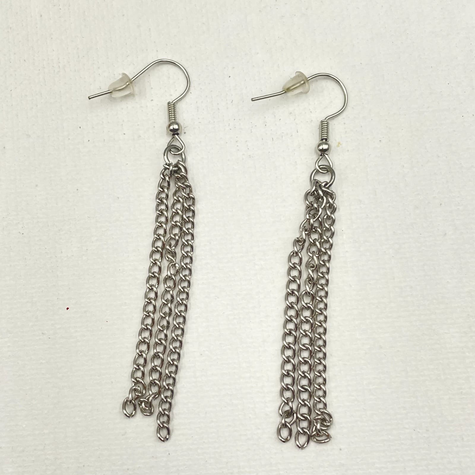 Vintage 90s Silver Tone Curb Chain Necklace & Triple Dangle Earrings Jewelry Set - Thumbnail 8