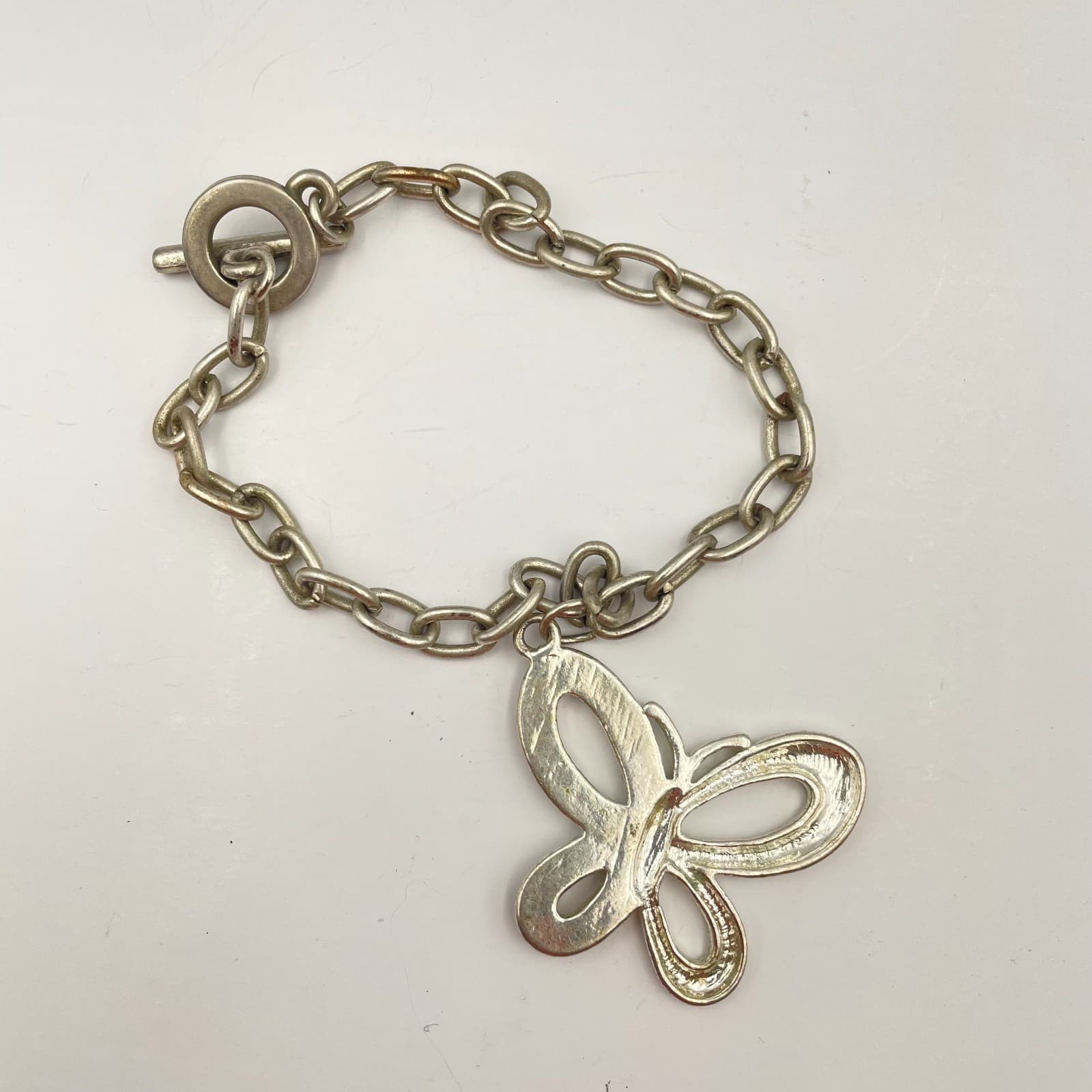 Vintage Y2K Silver Tone Butterfly Charm Bracelet Rhinestone Women's Jewelry - Thumbnail 3