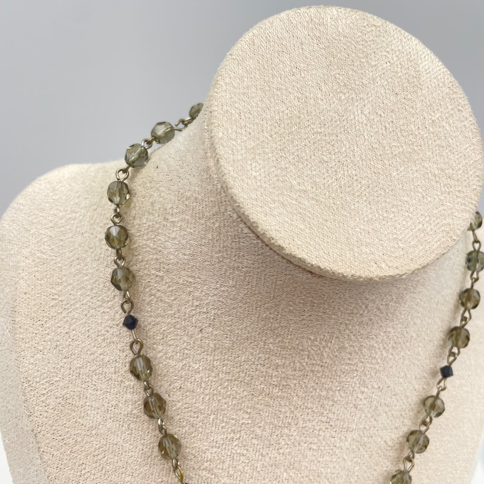 Vintage 90s Glass Beaded Y-Necklace Statement Women's Classic Fashion Jewelry - Thumbnail 3