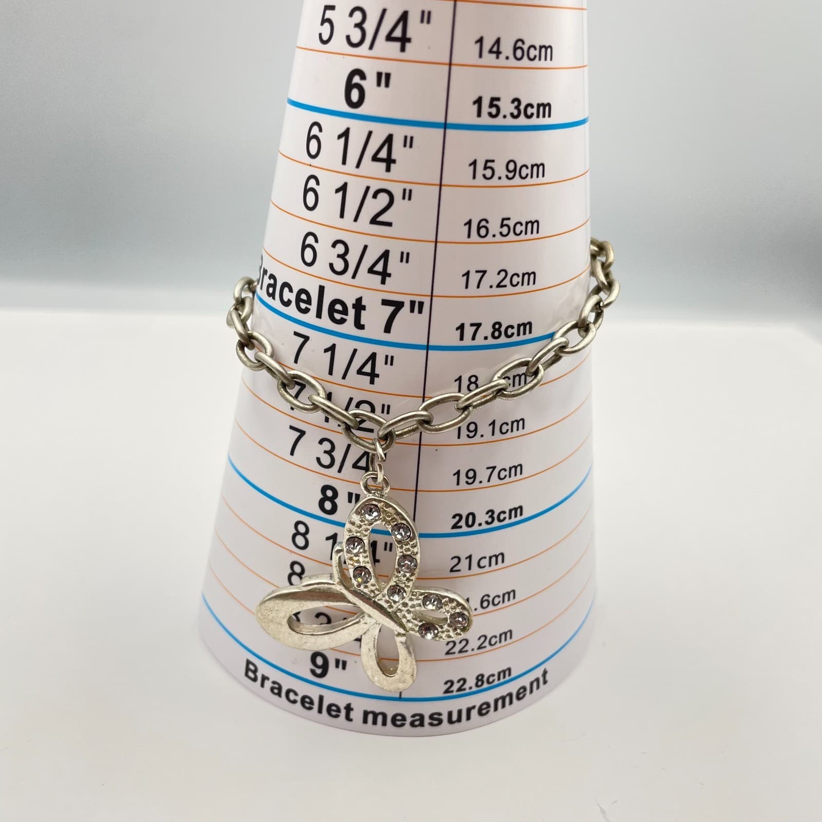 Vintage Y2K Silver Tone Butterfly Charm Bracelet Rhinestone Women's Jewelry - Thumbnail 9