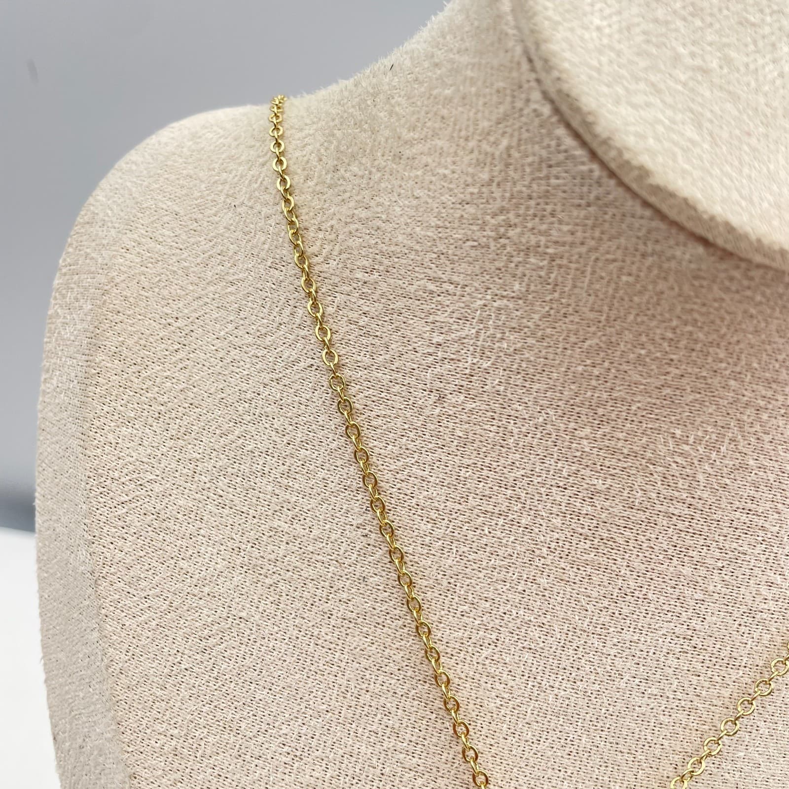 Vintage 90s Mary Kay Gold Tone Vertical Bar Pendant Necklace Clear Glass Jewelry - Thumbnail 5