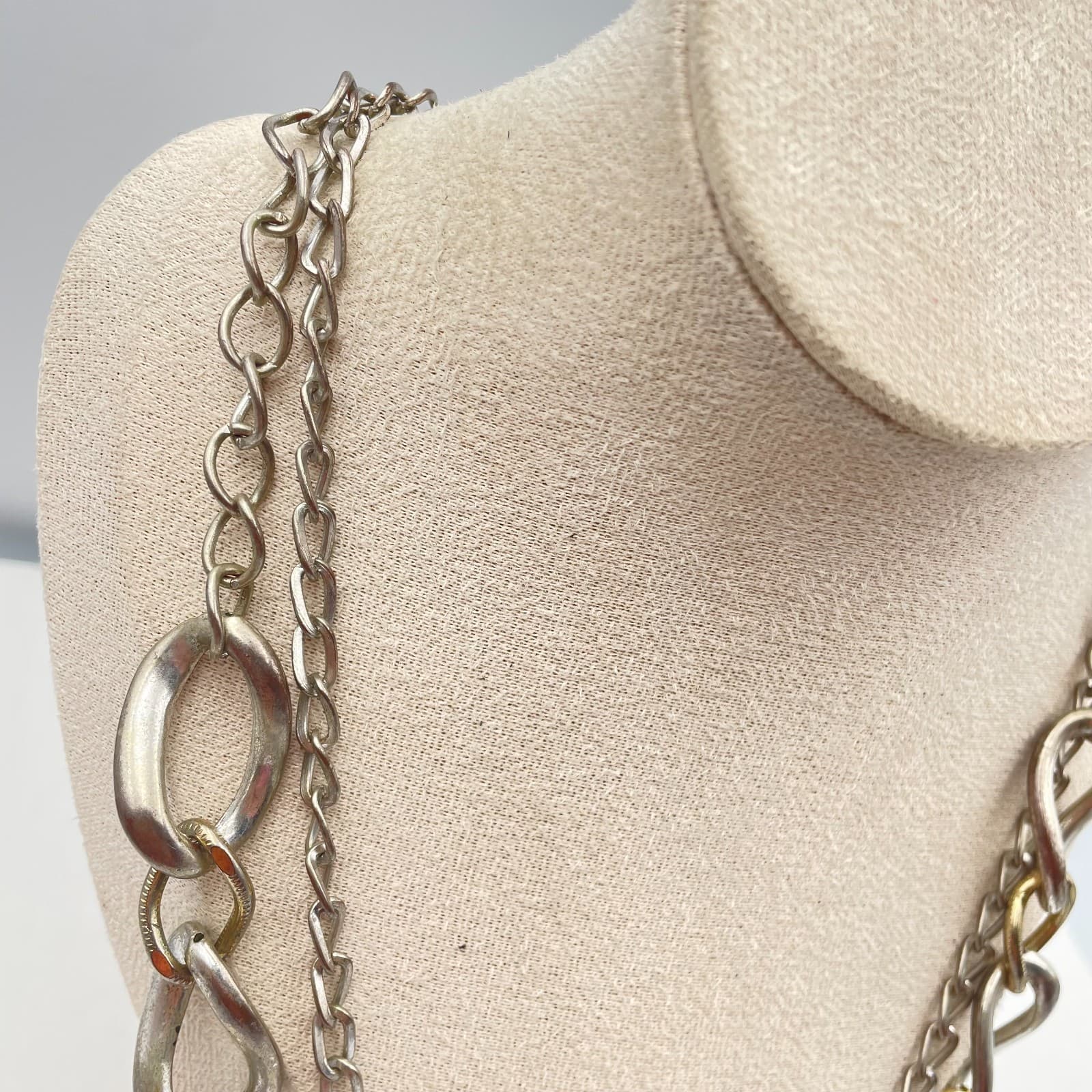 Vintage Y2K Avenue Silver Tone Double Strand Chain Necklace Statement Jewelry - Thumbnail 4