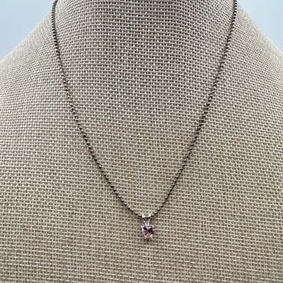 Vintage 80s Women Pink Heart Glass Pendant Necklace Chain Silver Tone - Thumbnail 2