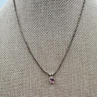 Vintage 80s Women Pink Heart Glass Pendant Necklace Chain Silver Tone - Thumbnail 5