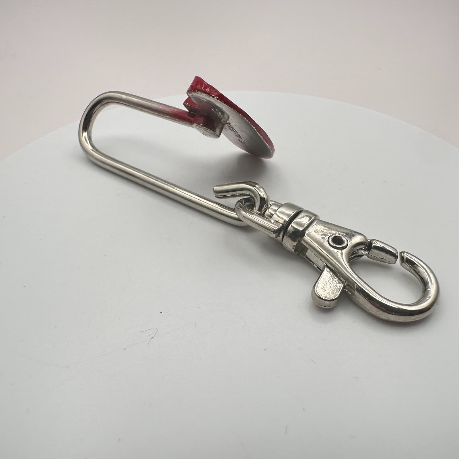 Vintage 90s Silver Tone Red Hat Society Purse Hook Key Finder Enamel Glass - Thumbnail 5