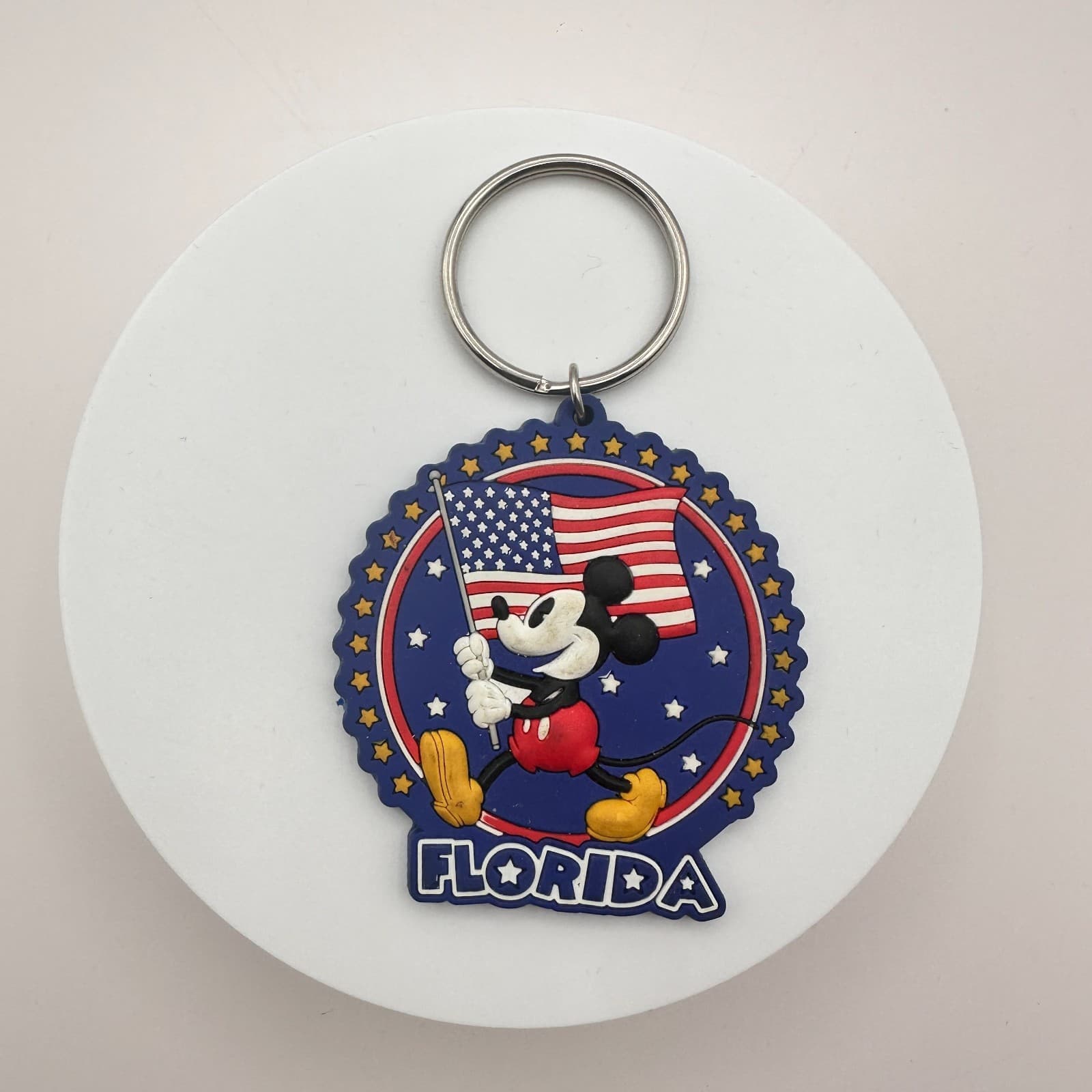 VTG 90s Disney Mickey Mouse Florida American Flag Rubber Keychain Jerry Leigh - Image 1