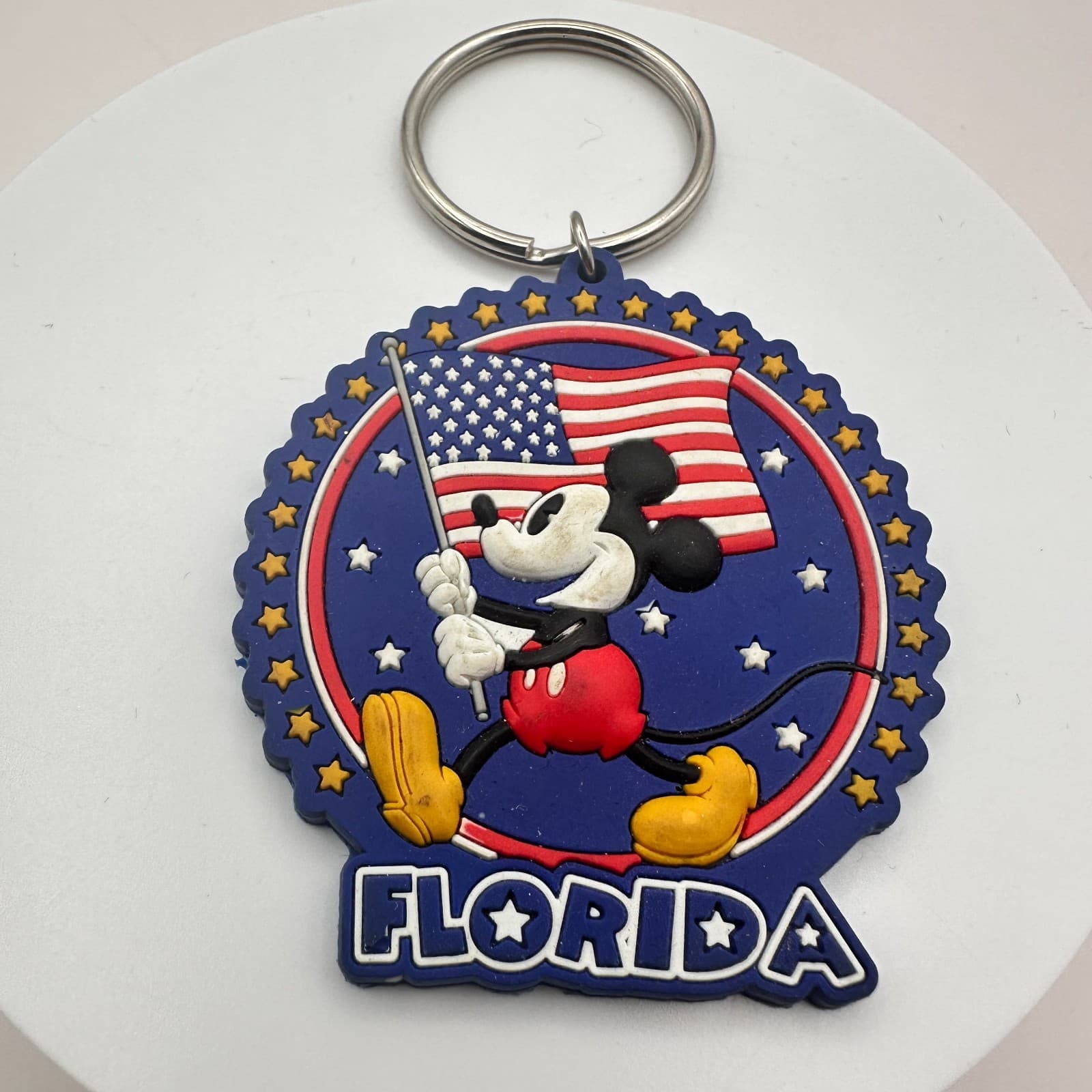 VTG 90s Disney Mickey Mouse Florida American Flag Rubber Keychain Jerry Leigh - Thumbnail 3