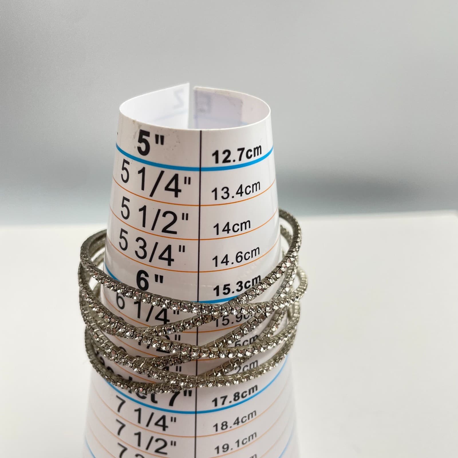 Vintage 90s Silver Tone Glass Rhinestone Multi Row Crossover Bangle Bracelet - Thumbnail 6