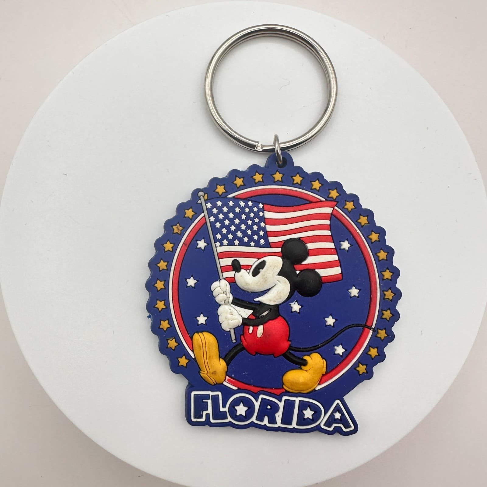VTG 90s Disney Mickey Mouse Florida American Flag Rubber Keychain Jerry Leigh - Thumbnail 2