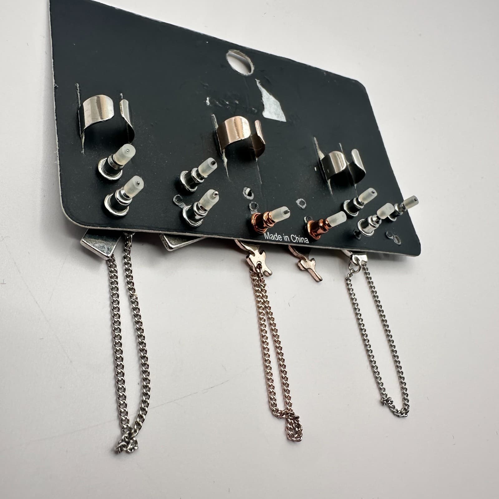 Vintage 80s Women Earrings Cuff Set Silver Rose Gold Tone Heart Rose Jewelry - Thumbnail 6