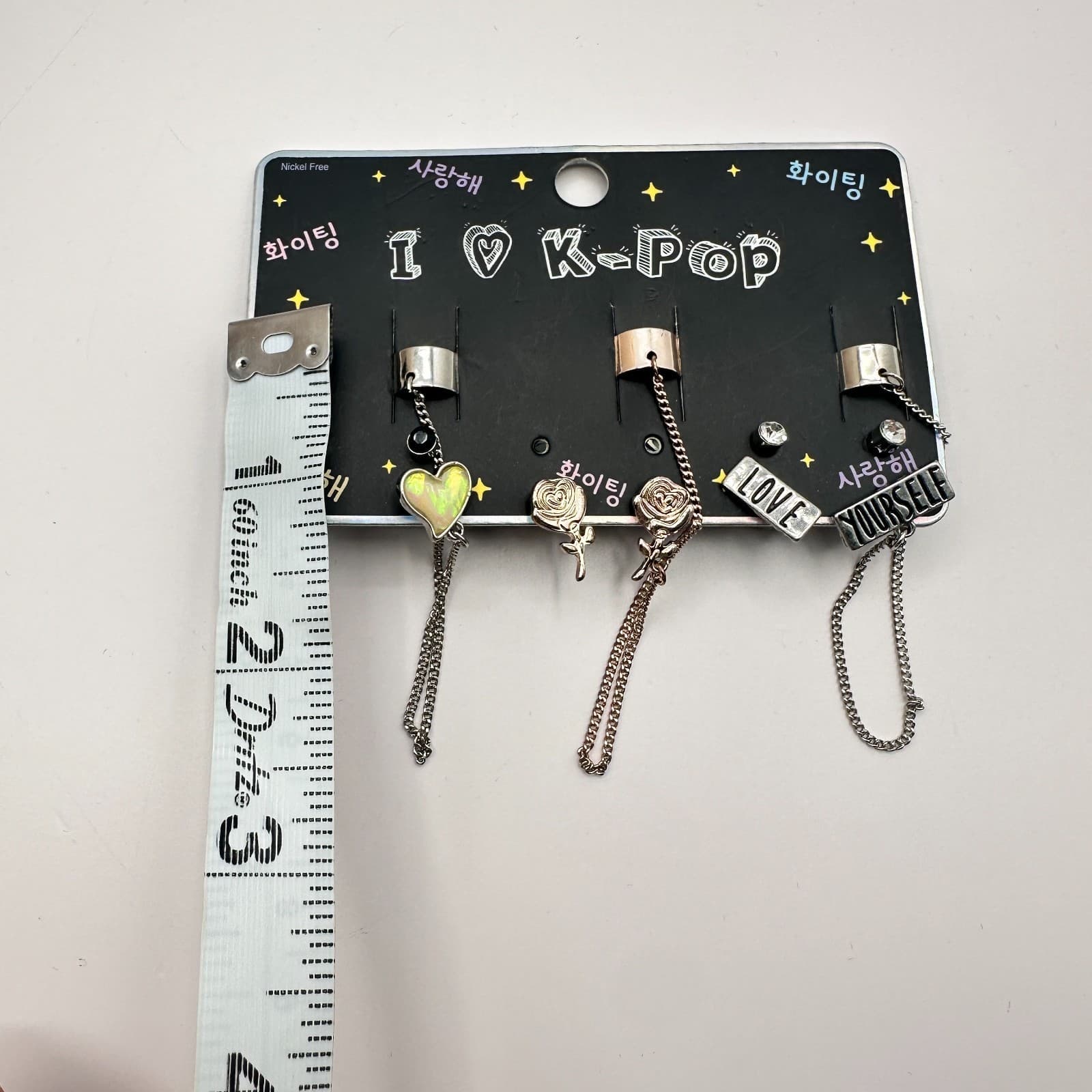 Vintage 80s Women Earrings Cuff Set Silver Rose Gold Tone Heart Rose Jewelry - Thumbnail 7