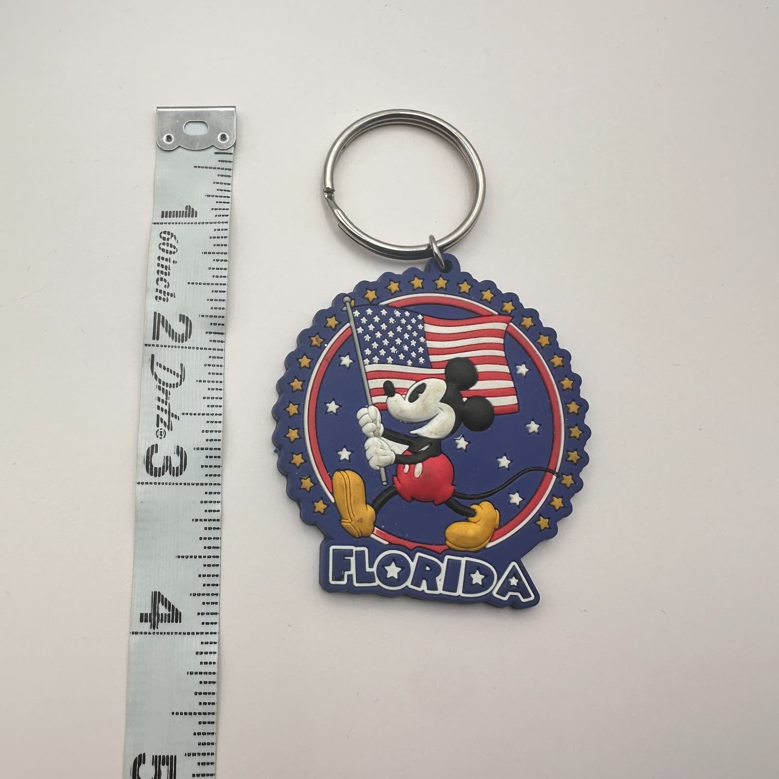 VTG 90s Disney Mickey Mouse Florida American Flag Rubber Keychain Jerry Leigh - Thumbnail 5