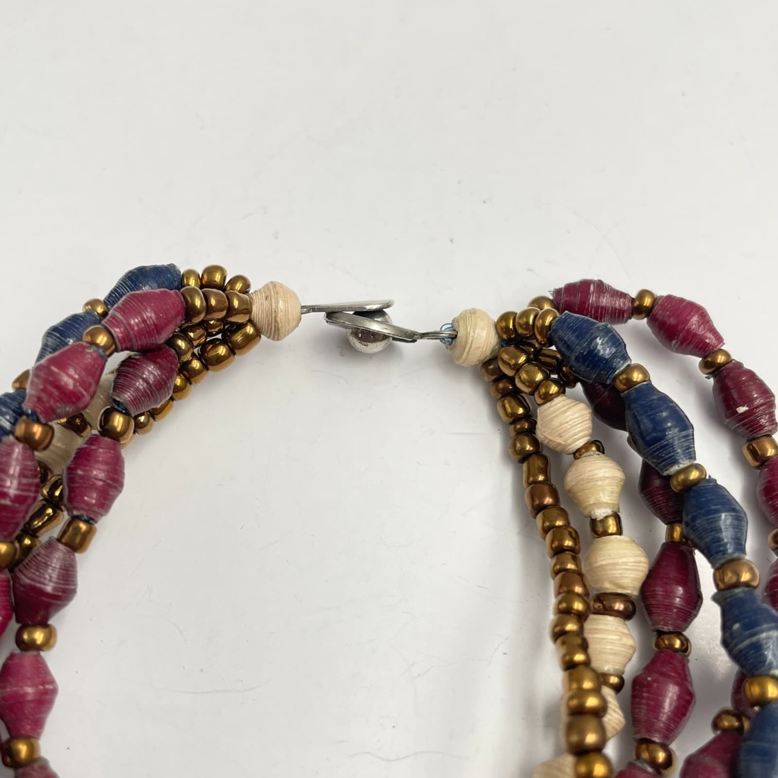 Vintage 90s Multi-Strand Paper Bead Bracelet Gold Tone Classic Boho Jewelry - Thumbnail 2