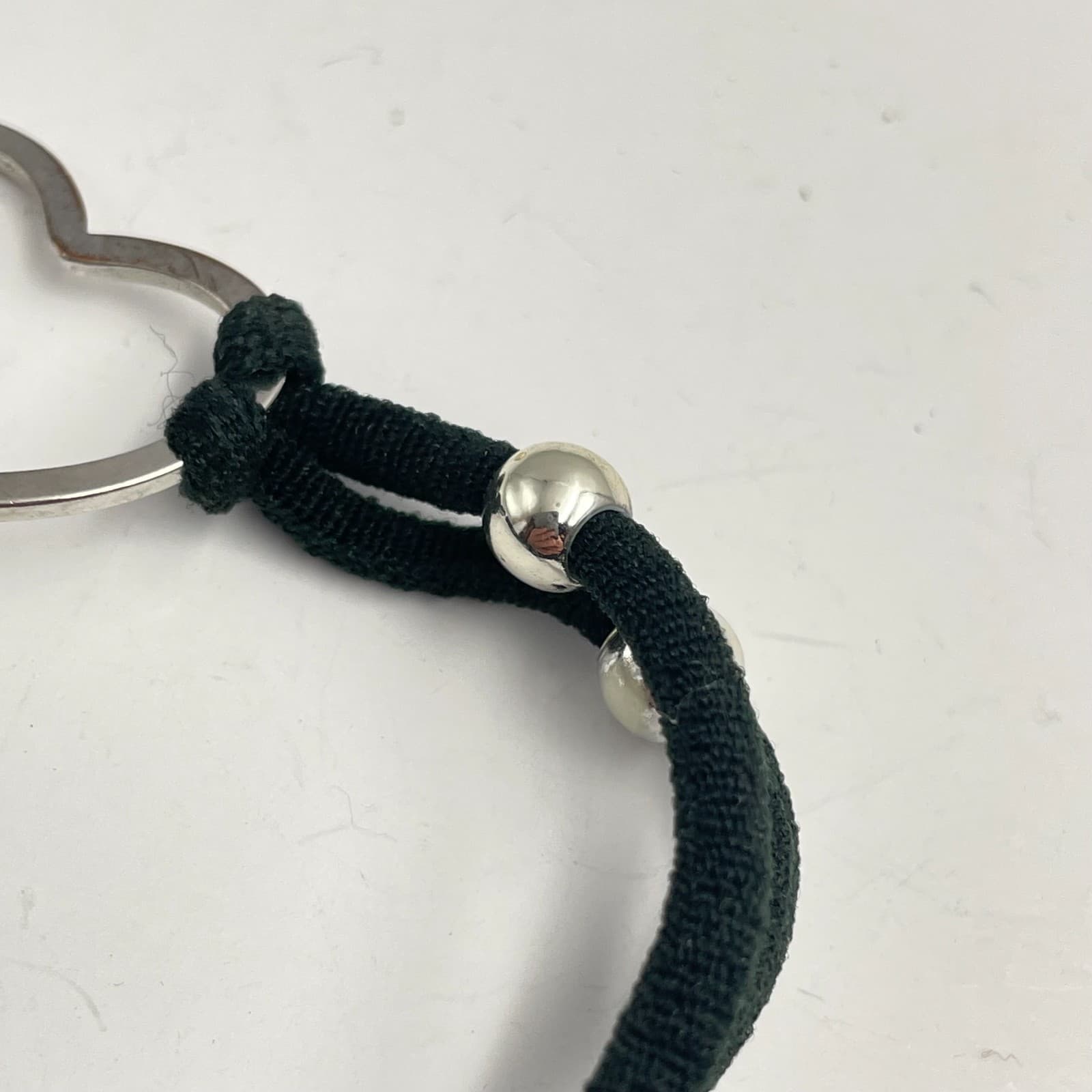 Vintage 90s Heart Charm Bracelet Black Cord Silver Tone Beads Boho Minimalist - Thumbnail 4