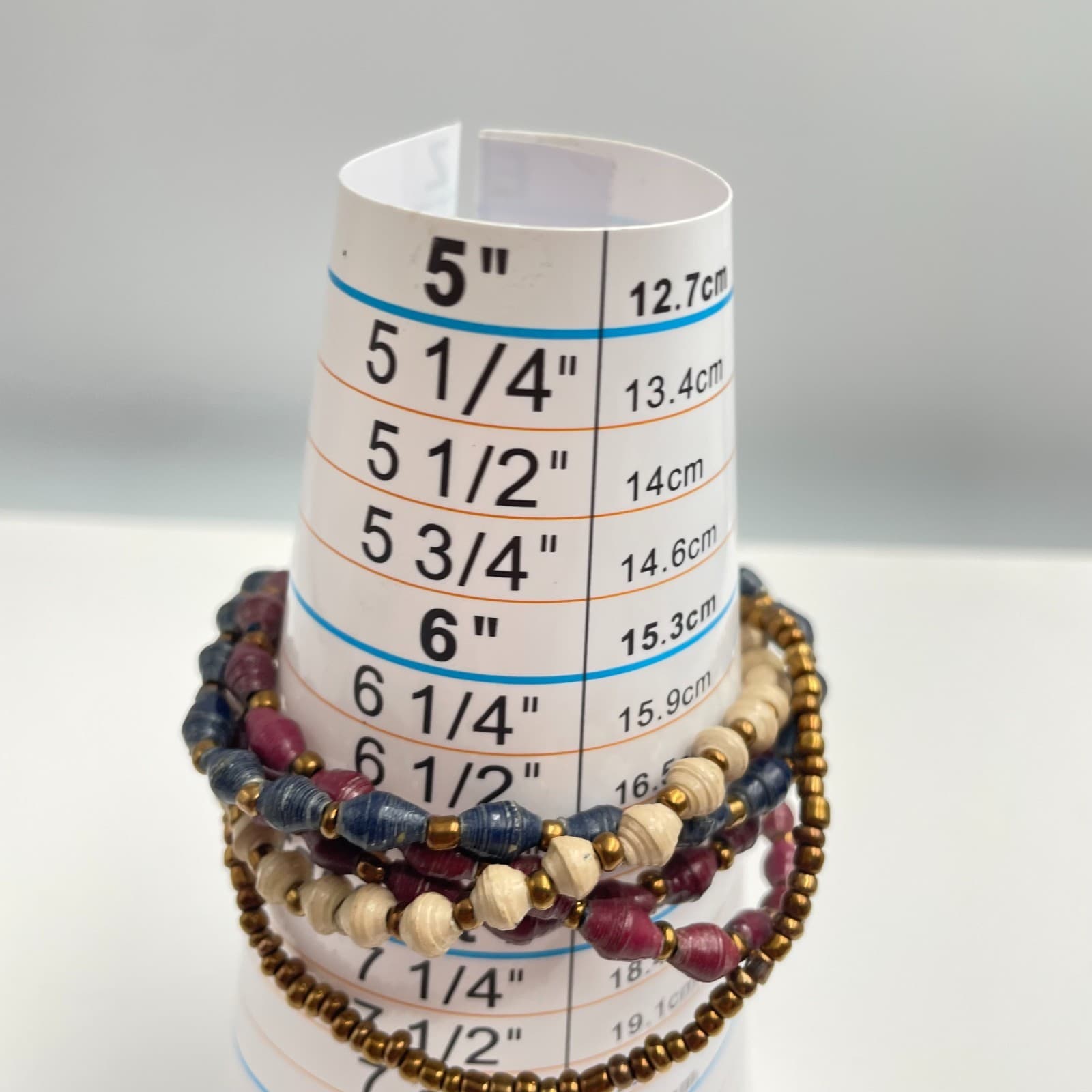 Vintage 90s Multi-Strand Paper Bead Bracelet Gold Tone Classic Boho Jewelry - Thumbnail 10