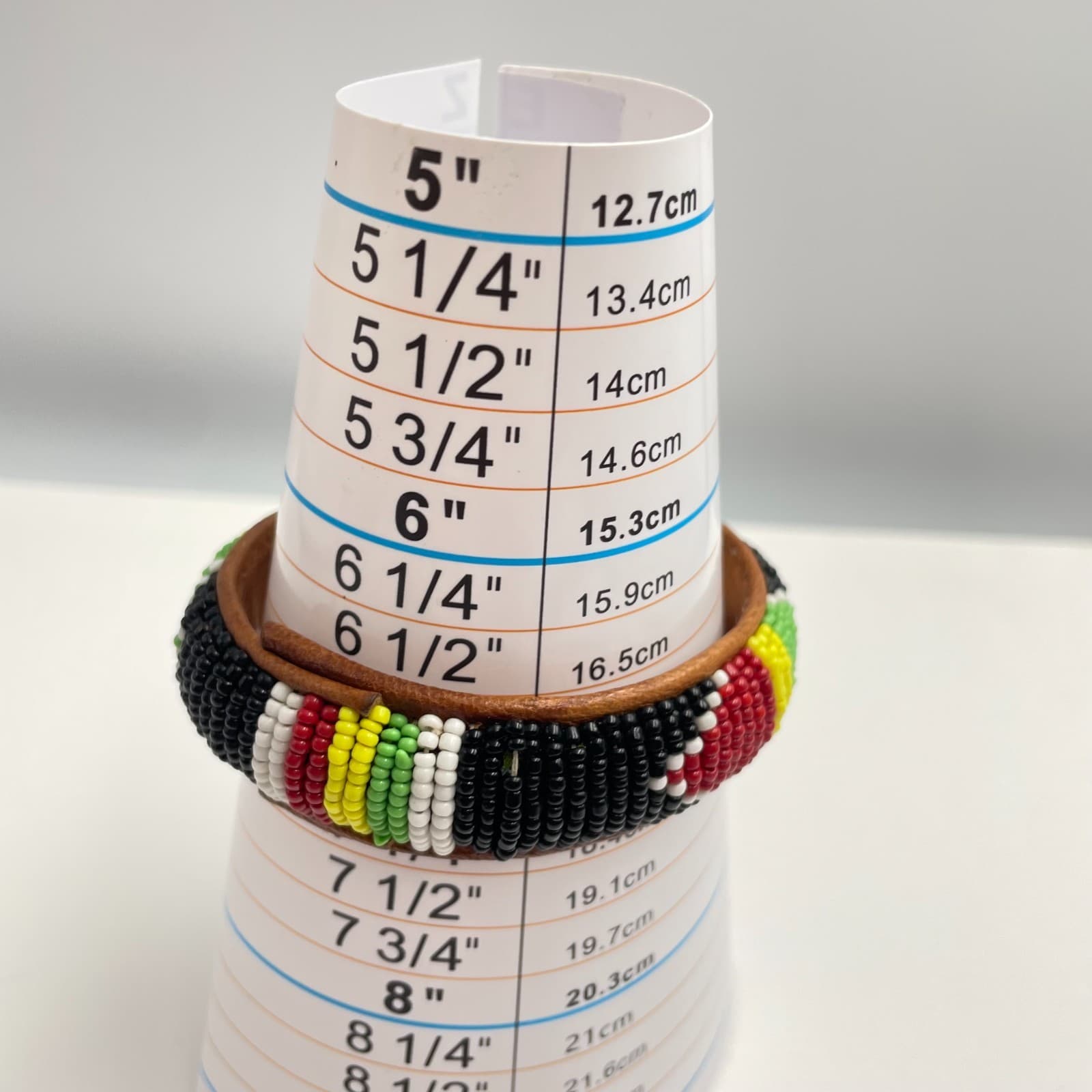 Vintage 90s Maasai African Glass Bead Leather Bangle Bracelet Boho Jewelry - Thumbnail 7