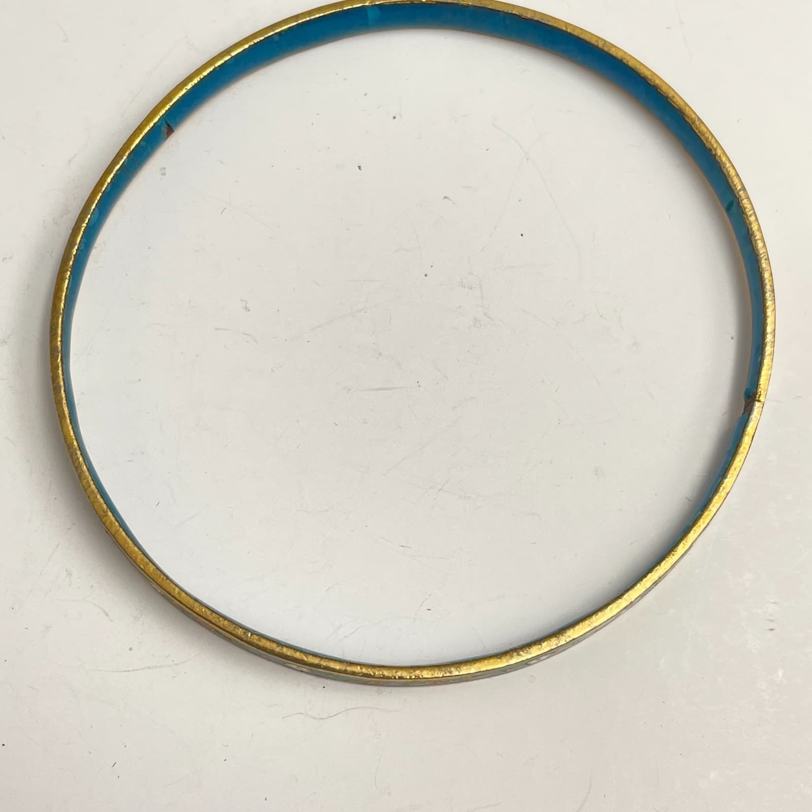 Vintage 80s Green Floral Enamel Bangle Bracelet Gold Tone Boho Fashion Jewelry - Thumbnail 2