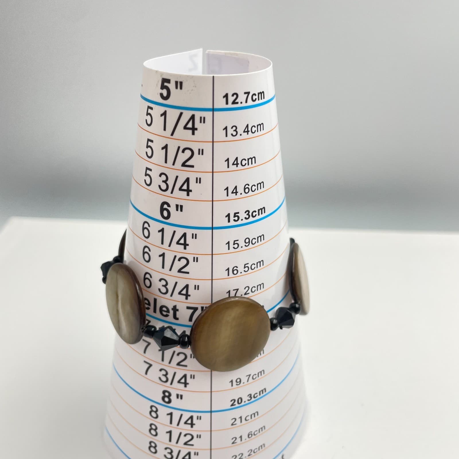 Vintage 90s Brown Shell & Black Glass Bead Bracelet Boho Earthy Minimalist - Thumbnail 8