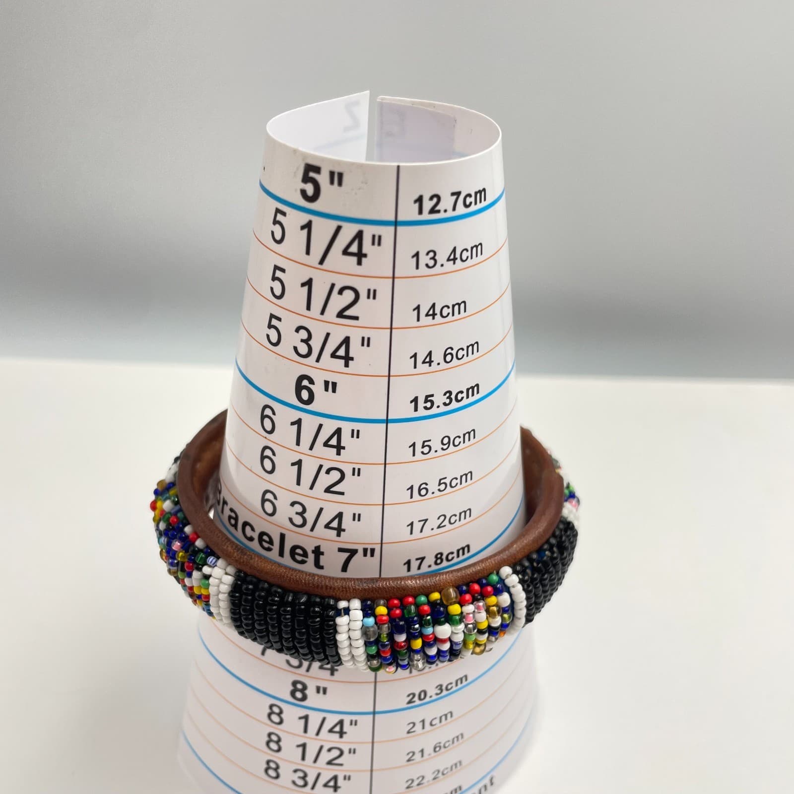 Vintage 90s Glass Bead Leather Bangle Bracelet Boho Tribal Fashion Jewelry - Thumbnail 8